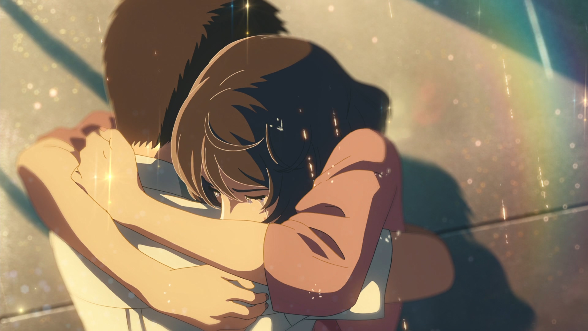 Anime Hugging Garden Of Words Tears Crying Anime Boys Anime Girls Anime Screenshot 1920x1080
