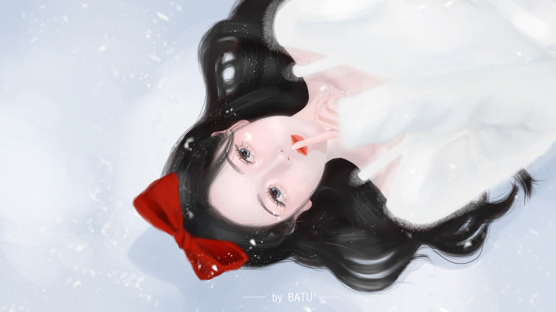 Artwork Black Hair Asian Snow White Clothing 1920x1080