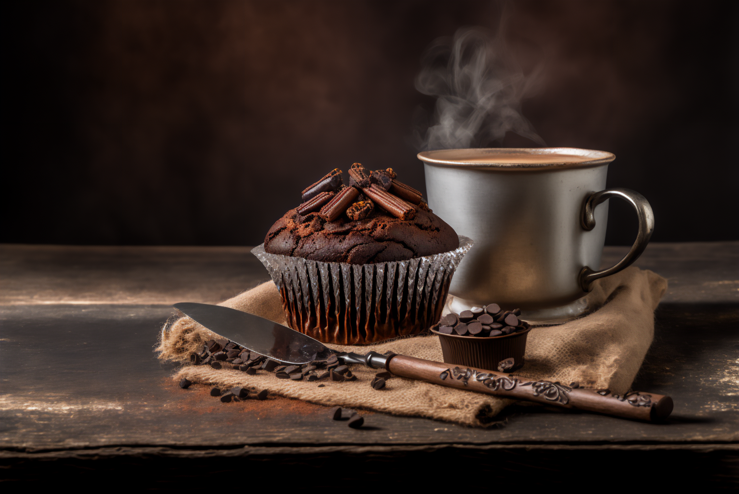 Ai Art Coffee Steam Vapor Chocolate Muffins Coffee Cup Still Life 3060x2048