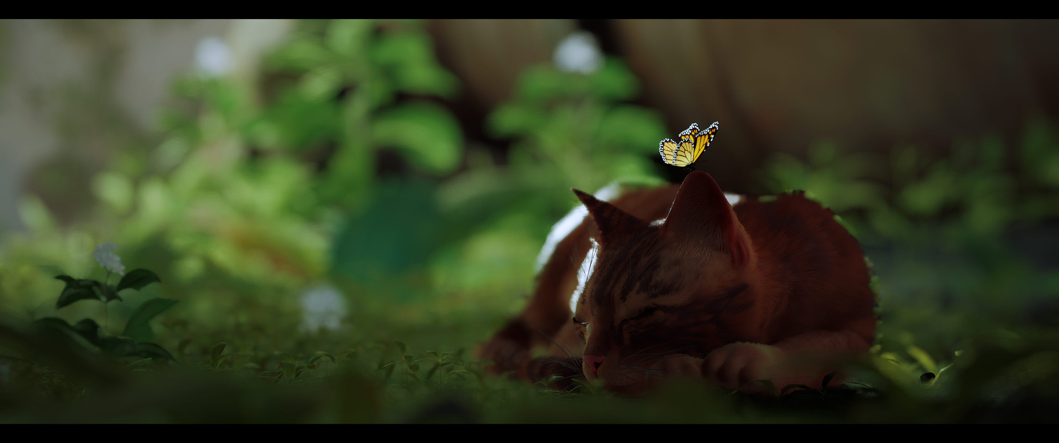 Stray Animals Video Game Animals Screen Shot Cats Butterfly Video Games 3440x1440