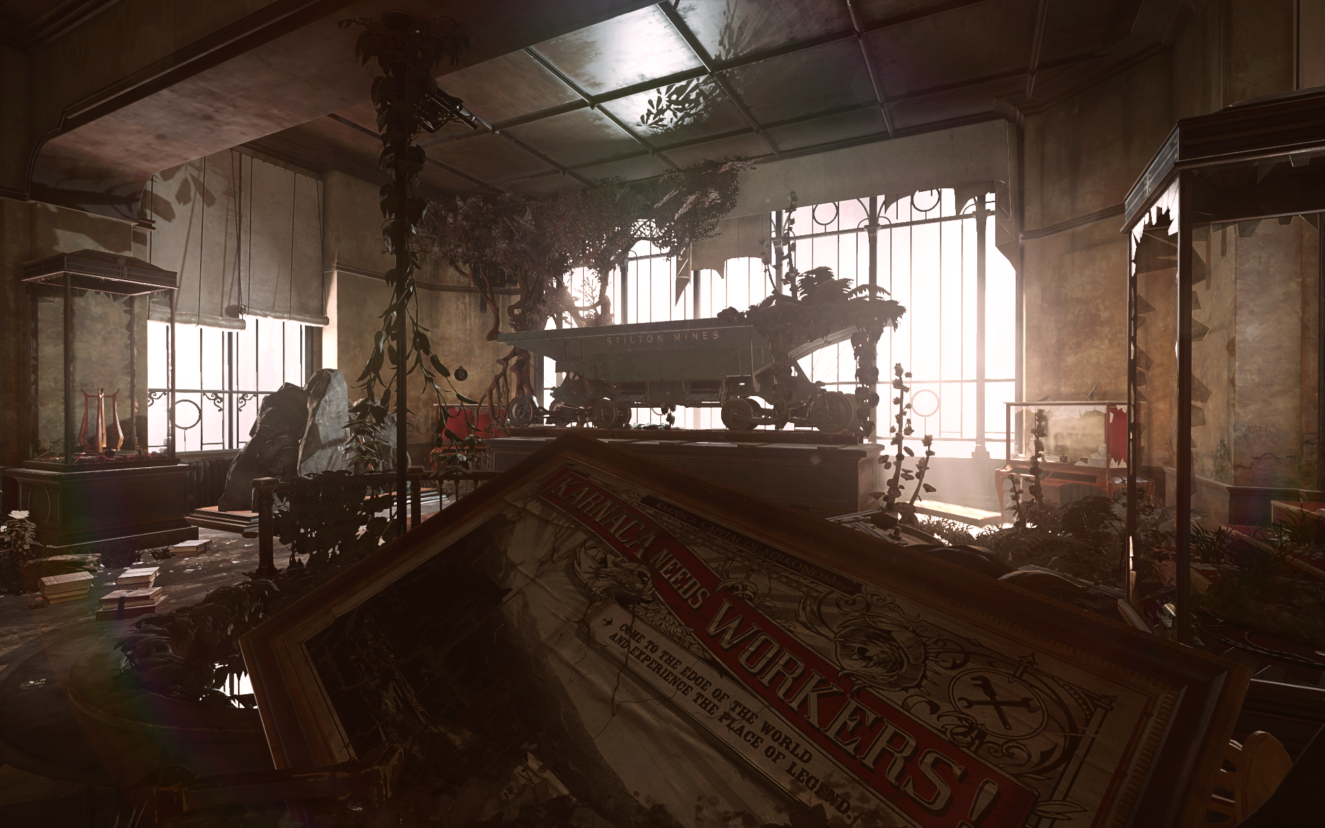Dishonored 2 Bethesda Softworks Video Games CGi Chair Leaves Window Interior 1920x1200
