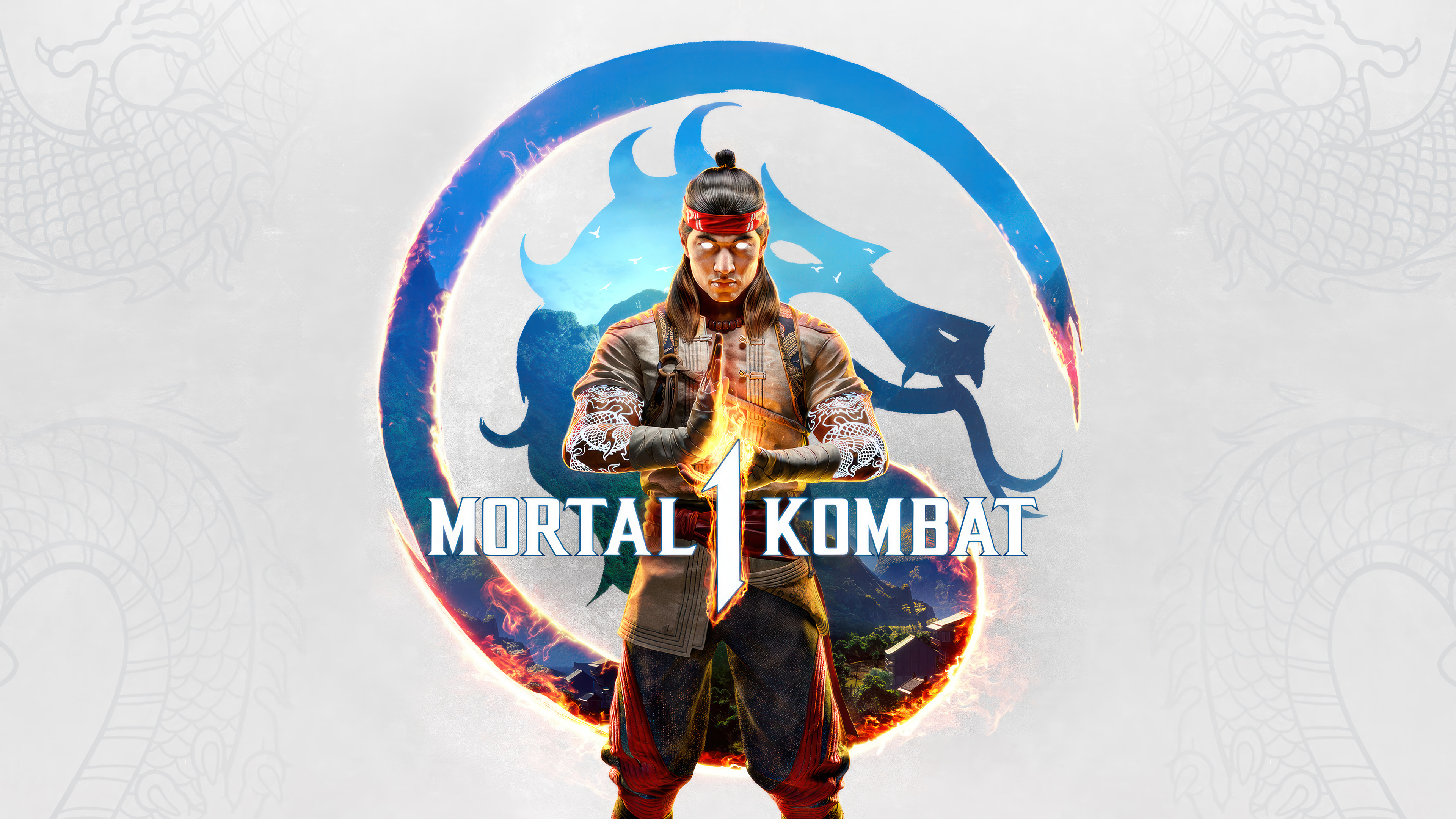 Mortal Kombat Mortal Kombat 1 Liu Kang Mortal Kombat Simple Background Minimalism Logo Glowing Eyes  3840x2160
