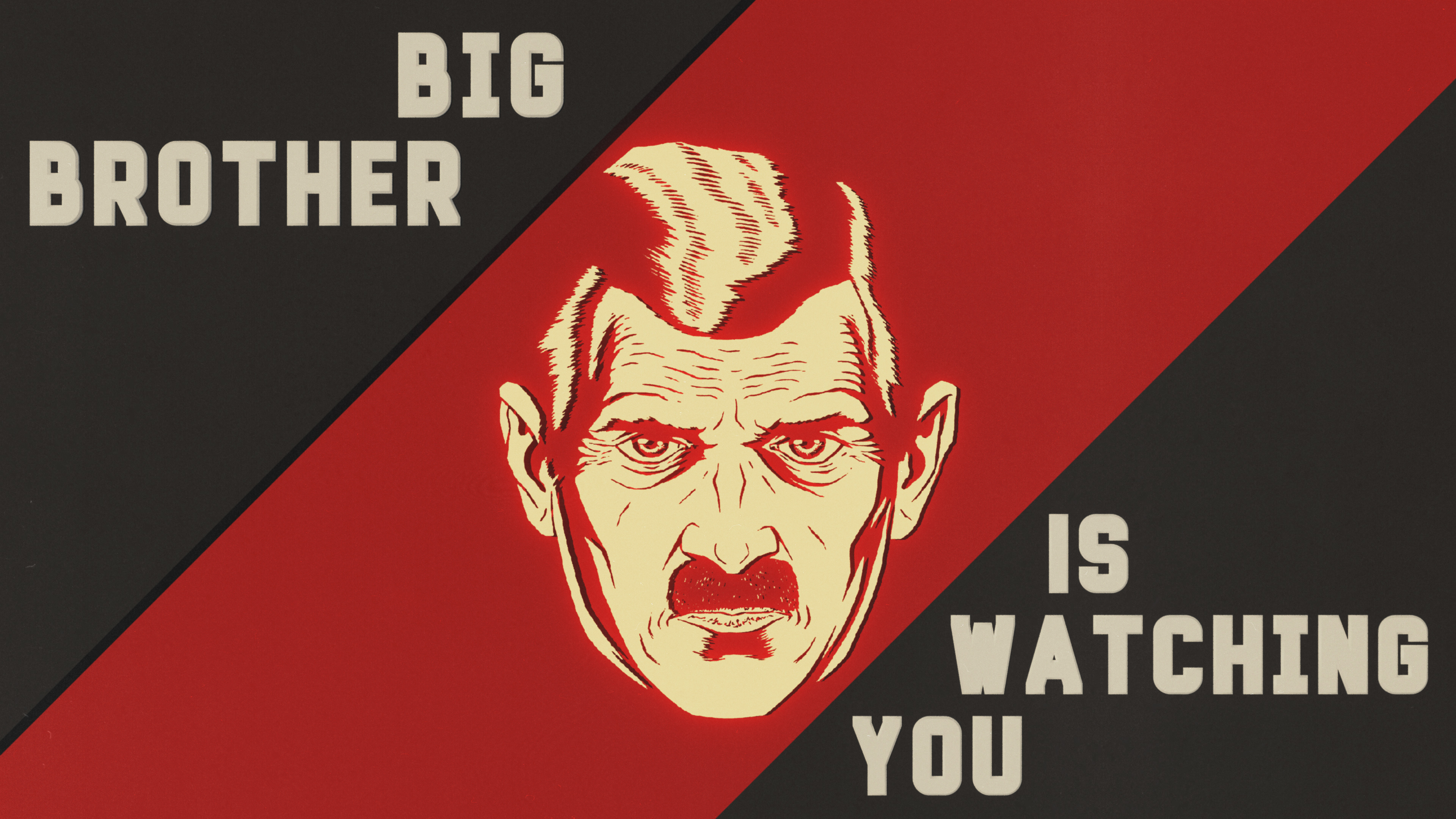 George Orwell Totalitarianism Big Brother Red Text Face Retro Style Blender CGi 1984 Men Mustache 3840x2160