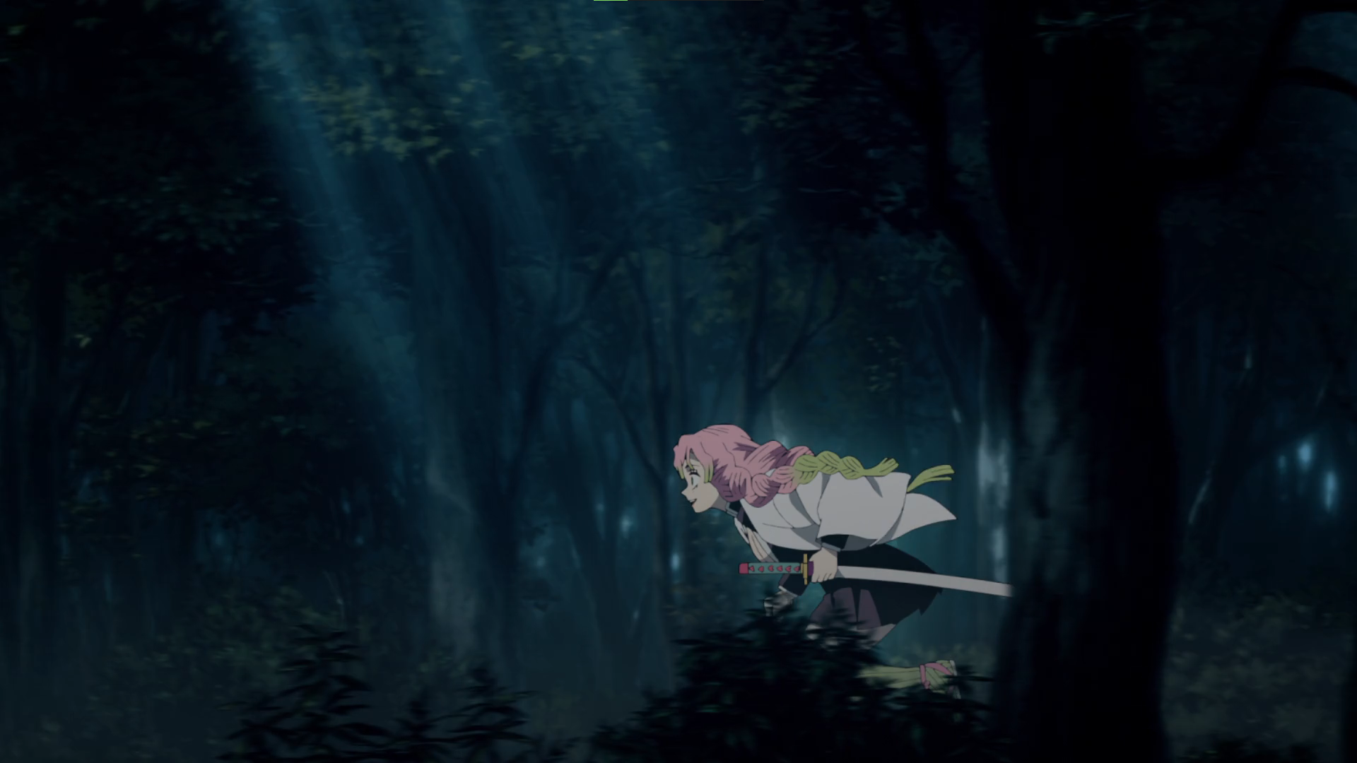 Kimetsu No Yaiba Mitsuri Kanroji Forest Trees Anime Anime Screenshot Anime Girls Smiling Sword Runni 1920x1080