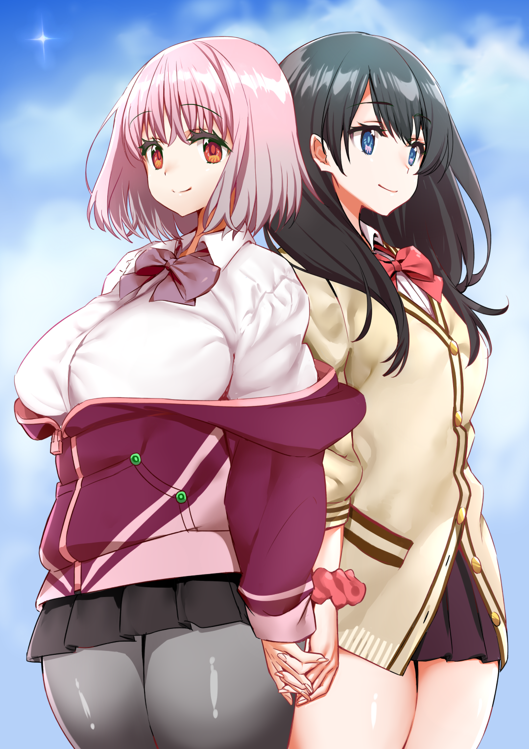 Anime Anime Girls SSSS GRiDMAN Takarada Rikka Shinjou Akane Long Hair Black Hair Short Hair Pink Hai 1080x1528