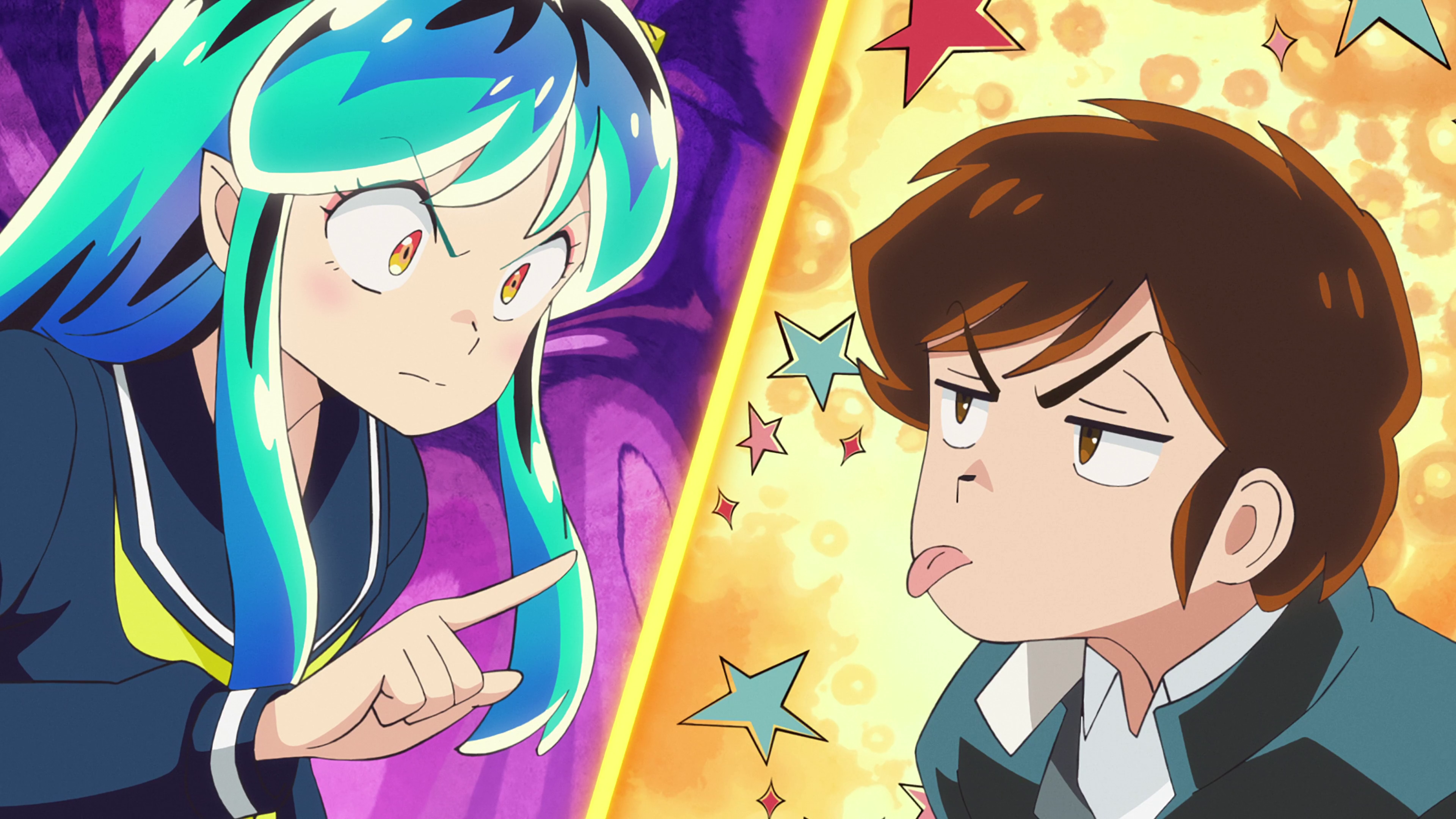 Urusei Yatsura Ataru Moroboshi Anime Girls Anime Boys Stars Anime Screenshot Tongue Out Two Tone Hai 3840x2160