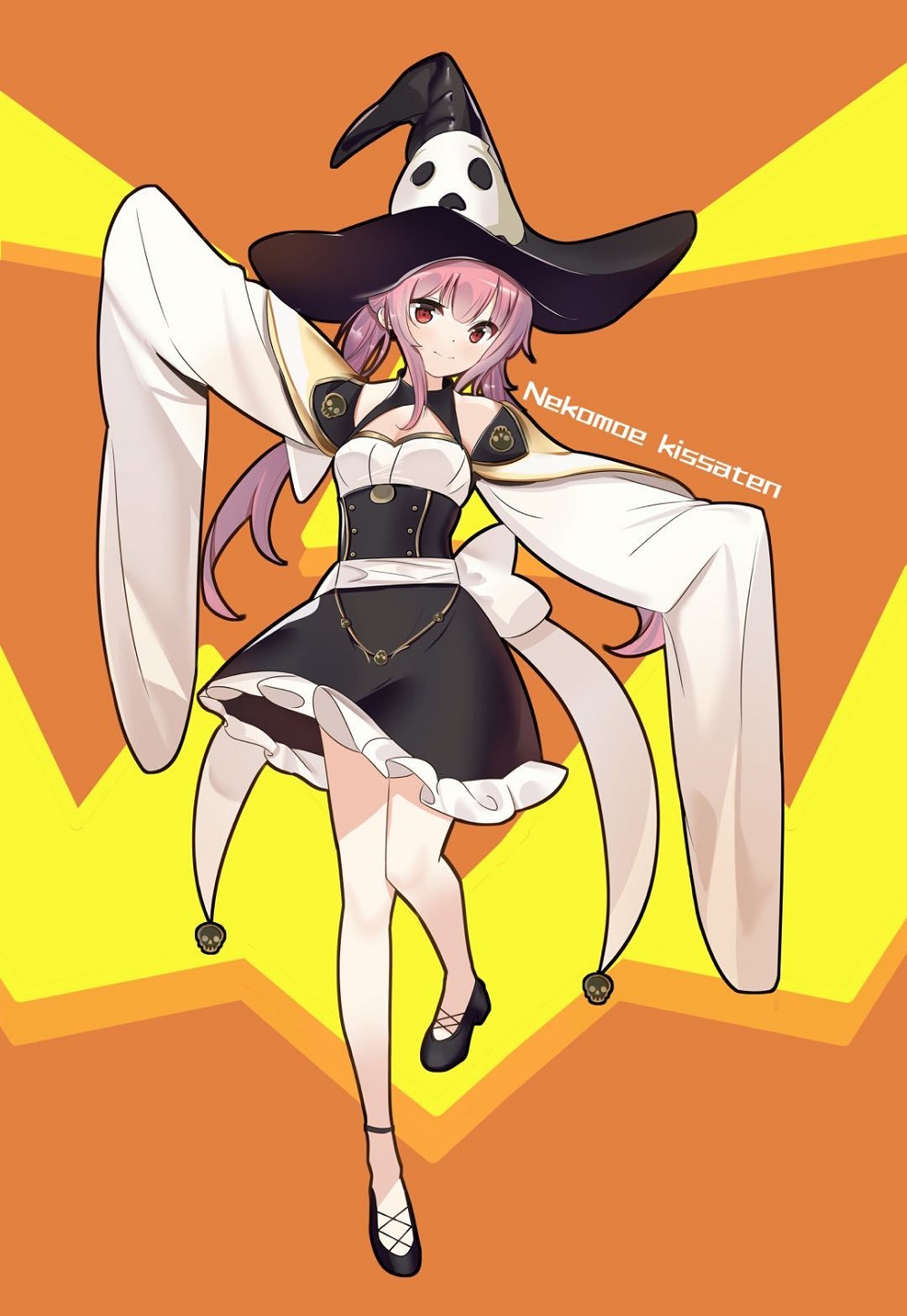 Anime Girls Witch Hat Vertical Witch Looking At Viewer Smiling Simple Background Pumpkin Minimalism 1000x1450
