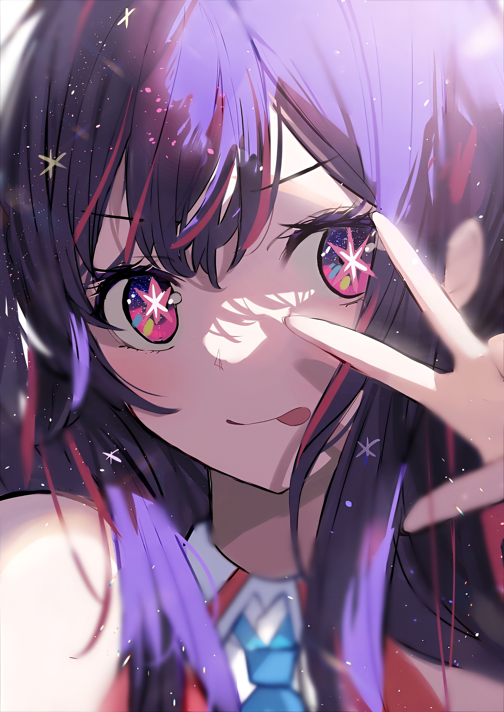 Oshi No Ko Anime Girls Portrait Display Long Hair Tongue Out Two Tone Hair Multi Colored Eyes Face P 1700x2400