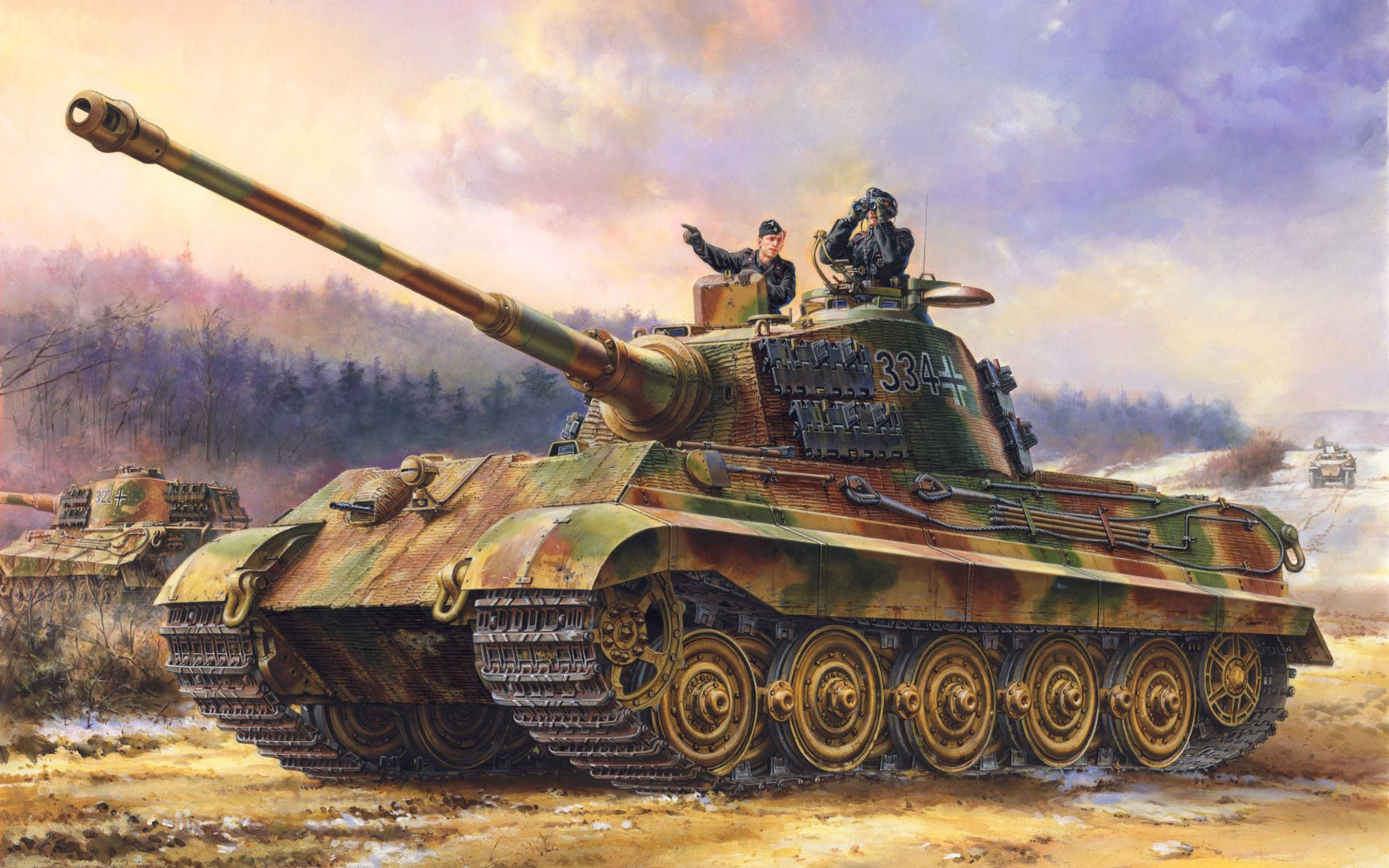 Tank Sky Army Military Tiger Ii World War Ii Artwork Military Vehicle Clouds Men Soldier Binoculars  1680x1050