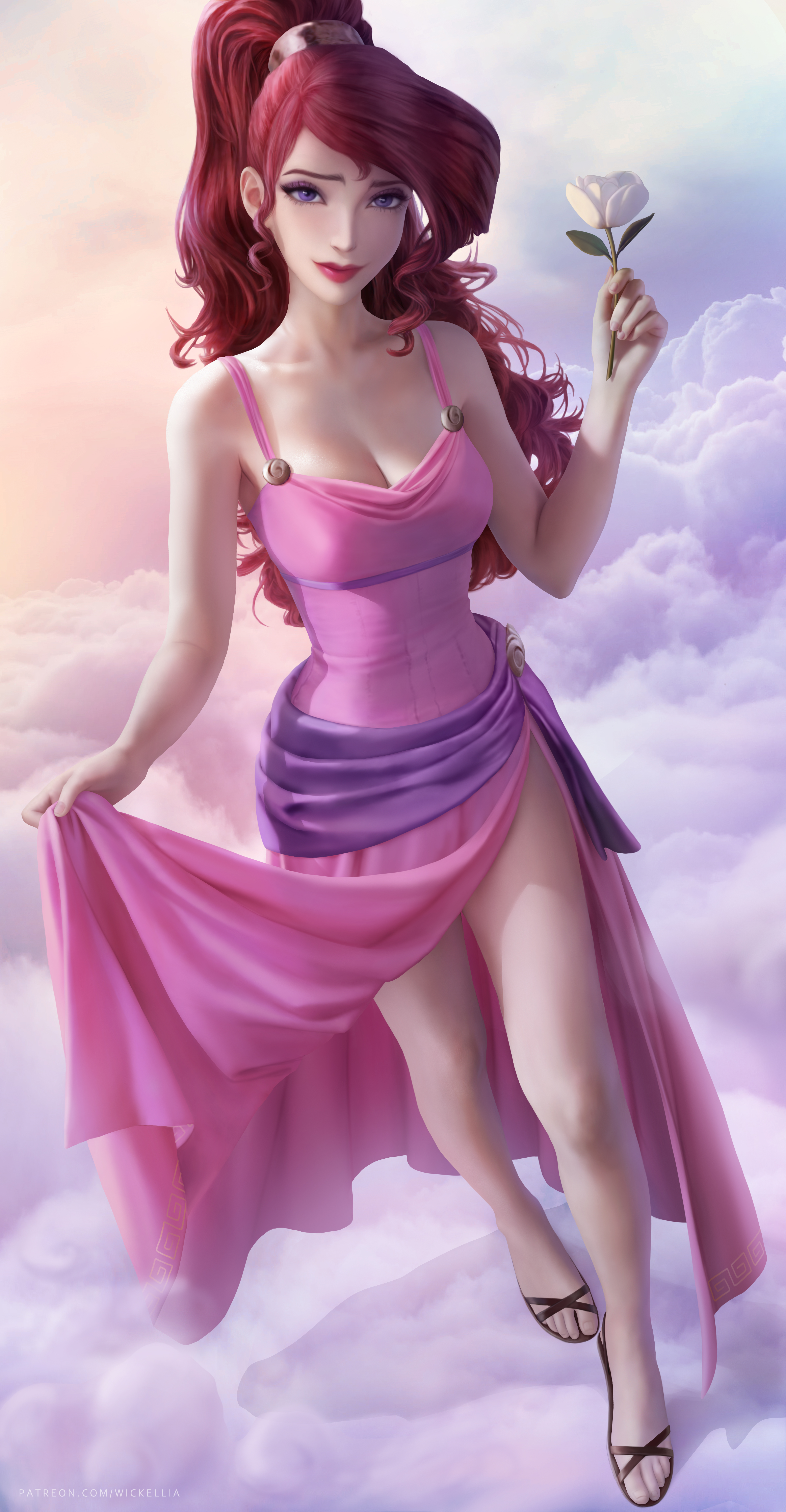 Hercules Fictional Character Redhead Dress Flowers 2D Artwork Drawing Fan Art Wickellia 3900x7500