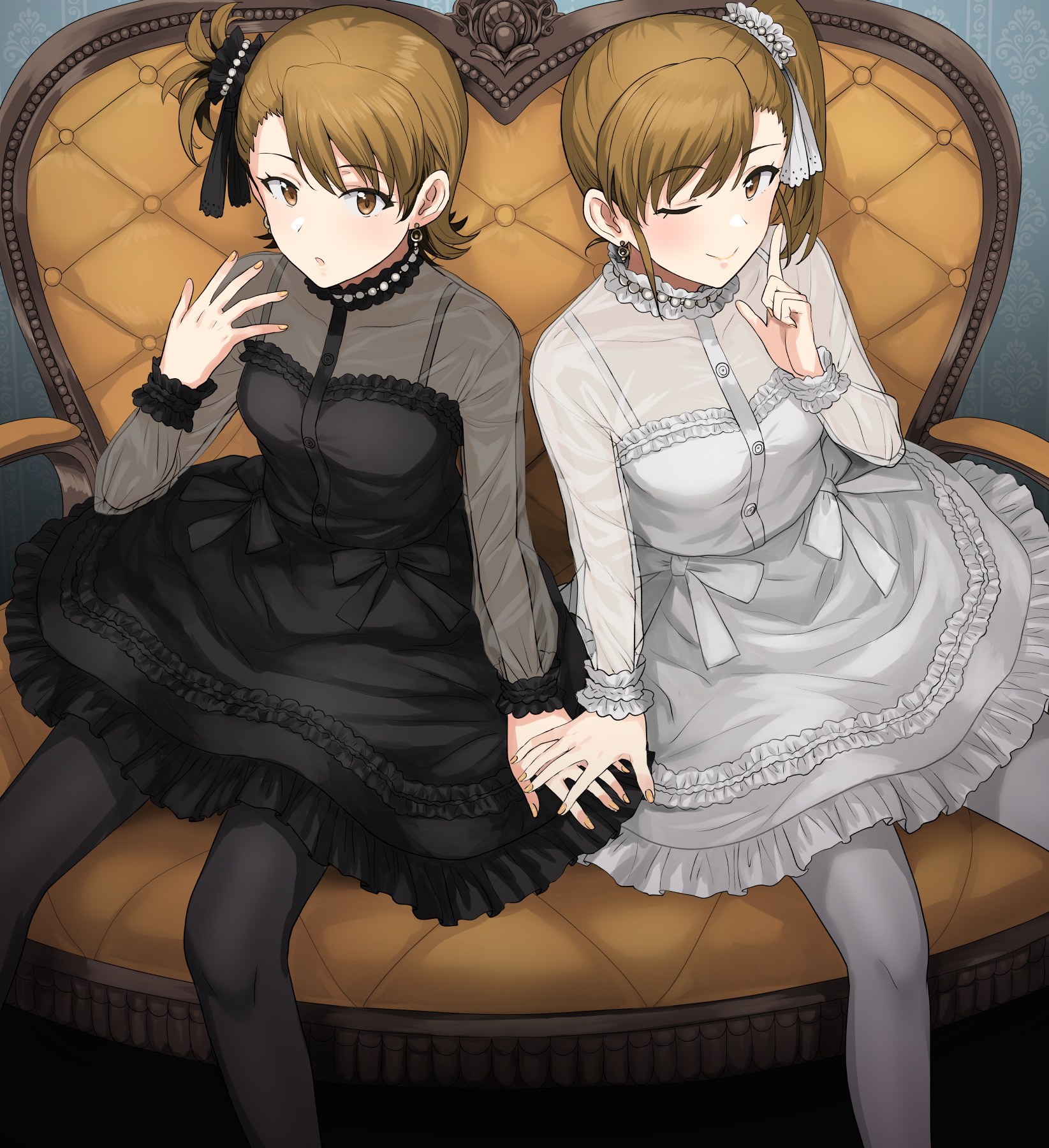 Anime Anime Girls THE IDOLM STER Futami Ami Futami Mami Long Sleeves Brunette Twins Two Women Artwor 1645x1800