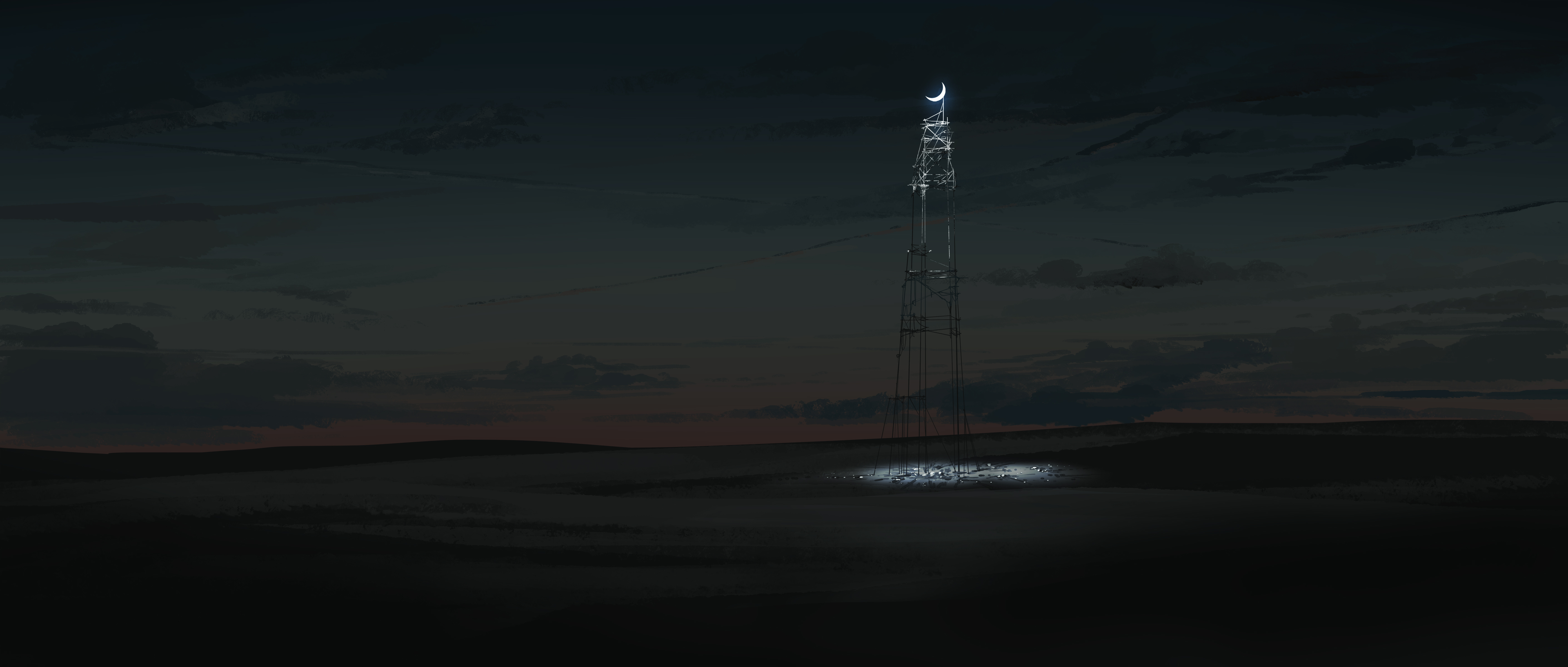 Gracile Digital Art Artwork Illustration Ultrawide Wide Screen Night Nightscape Moon Clouds Field En 5640x2400
