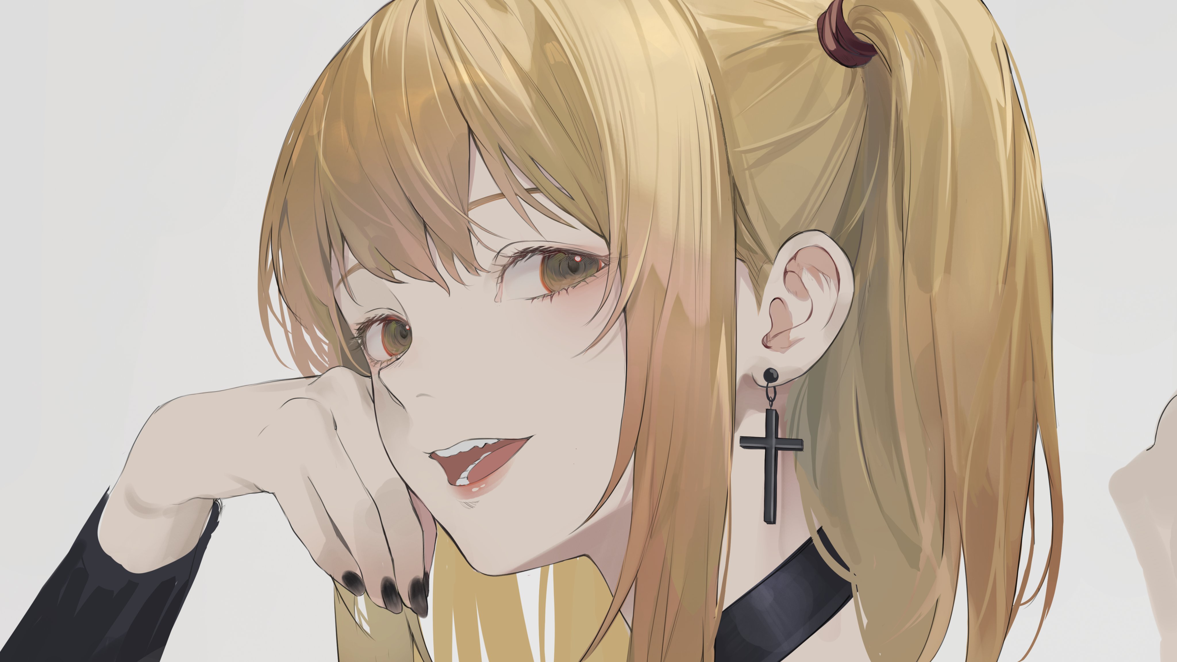 Death Note Cross Simple Background Blonde Choker Anime Girls Minimalism White Background Earring 4096x2304