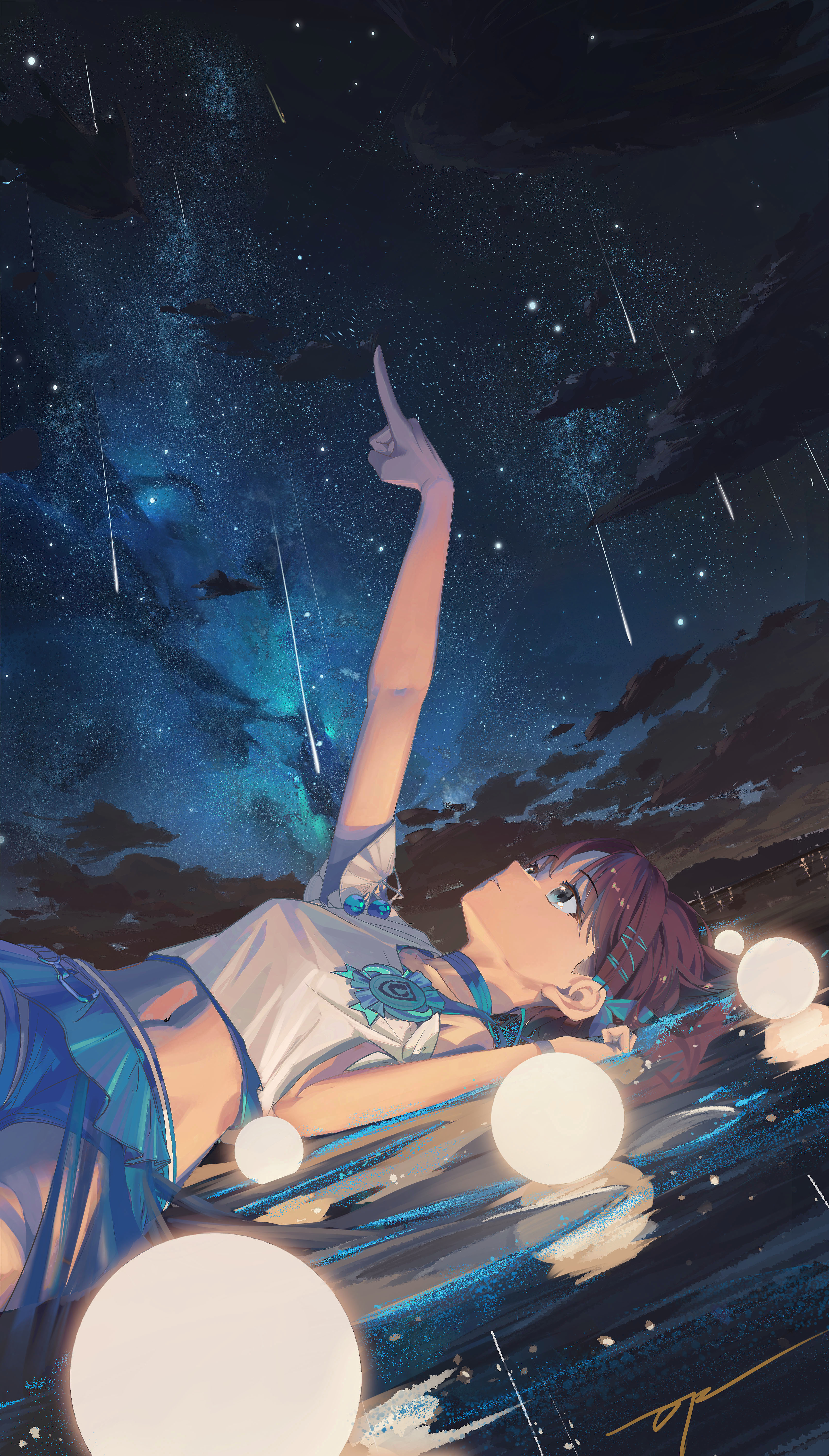 Da Tengzi Anime Girls Vertical Anime Sky THE IDOLM STER Clouds Toru Asakura Starry Night Stars Looki 3414x6000