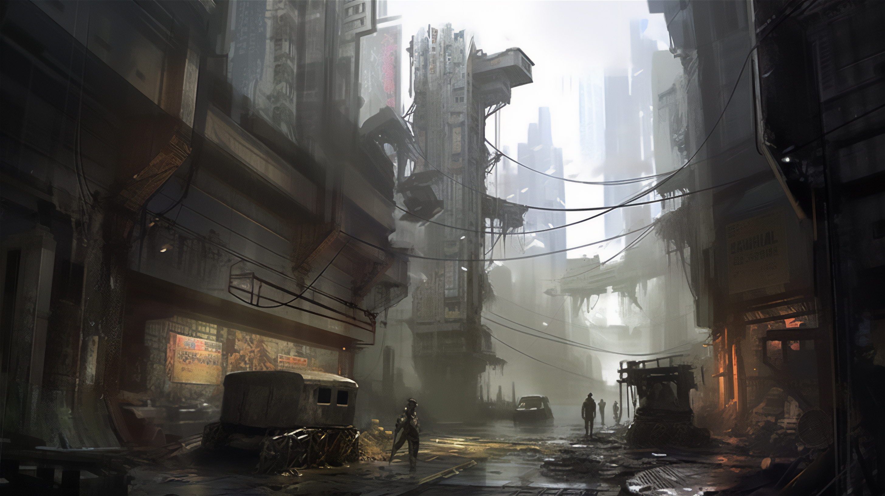 Ai Art City Illustration Science Fiction Street Dirty Wreck Car Dystopian Building Futuristic 2912x1632