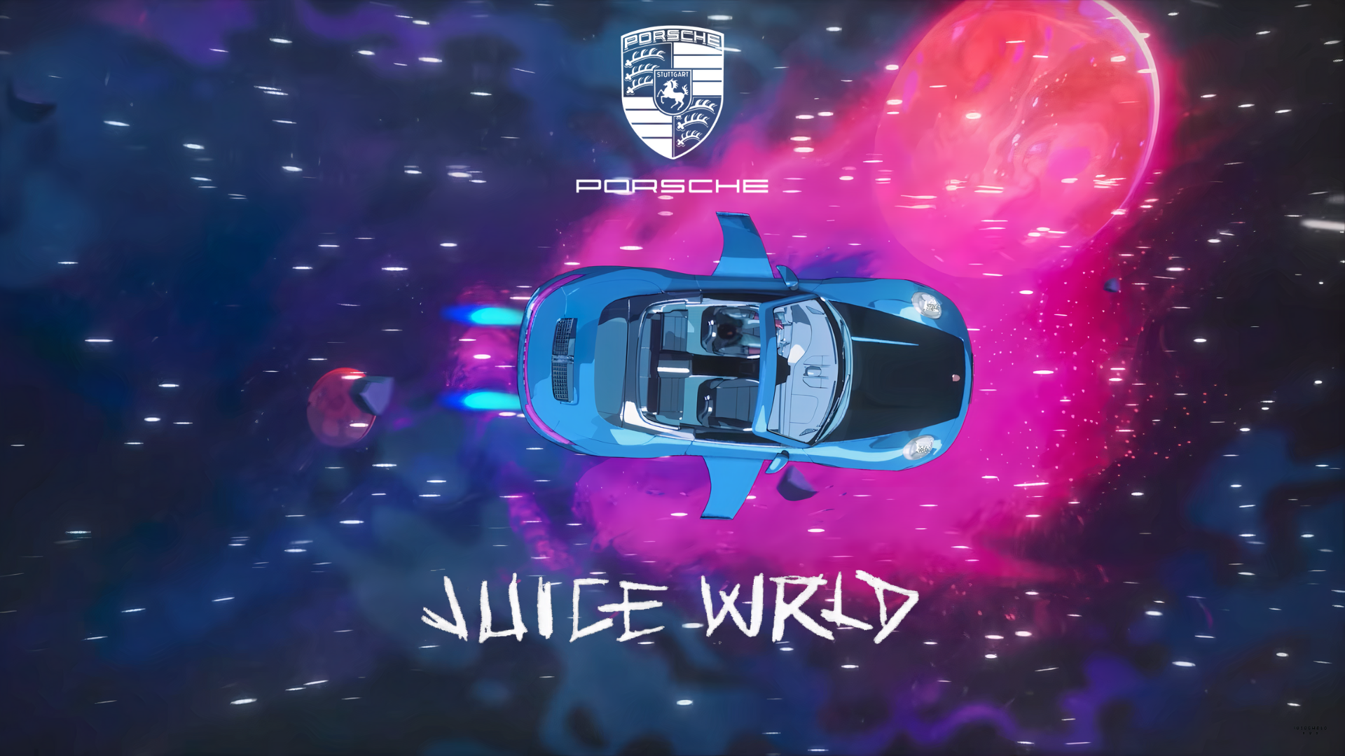 Juice Wrld Porsche Space Galaxy Milky Way Car Vehicle Blue Cars Logo Digital Art 1920x1080