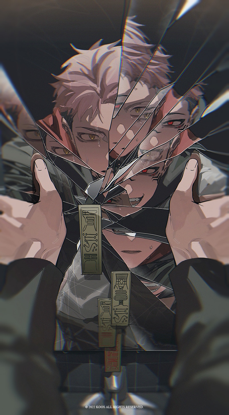 Anime Anime Boys Jujutsu Kaisen Yuji Itadori Mirror Broken Glass 800x1444