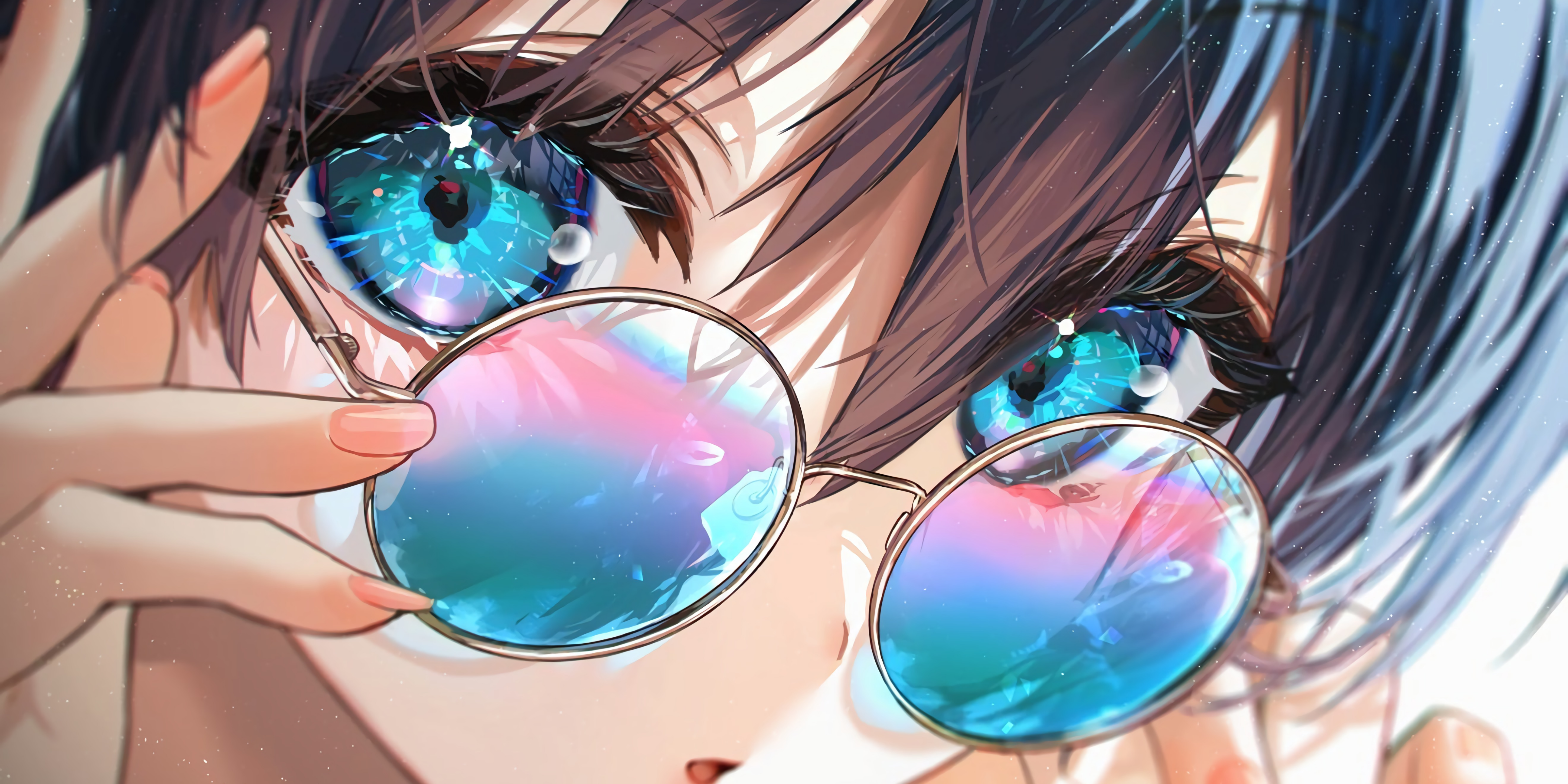 Sunglasses Eyes Turquoise Eyes Anime Girls 4800x2400