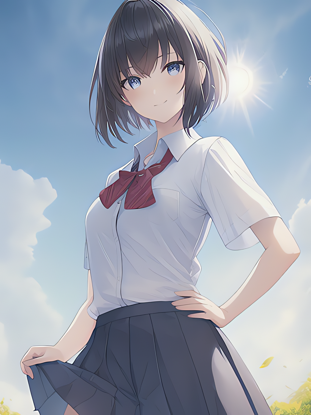 Artwork Digital Art Anime Anime Girls Original Characters Schoolgirl School Uniform Vertical Sky Clo 1020x1360