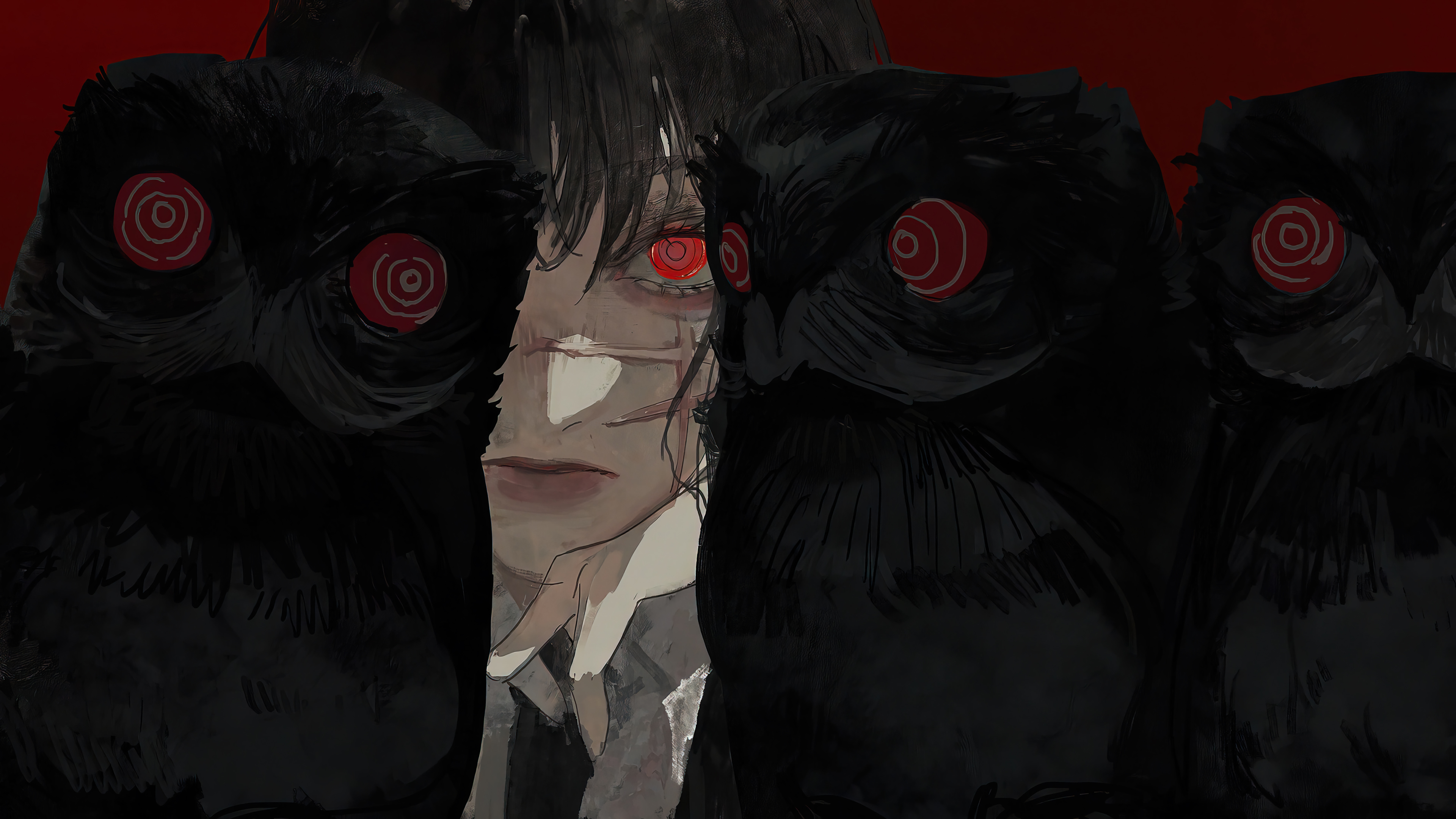 Chainsaw Man Owl Red Background Stare Yoru Red Eyes Looking At Viewer Anime Girls 3840x2160