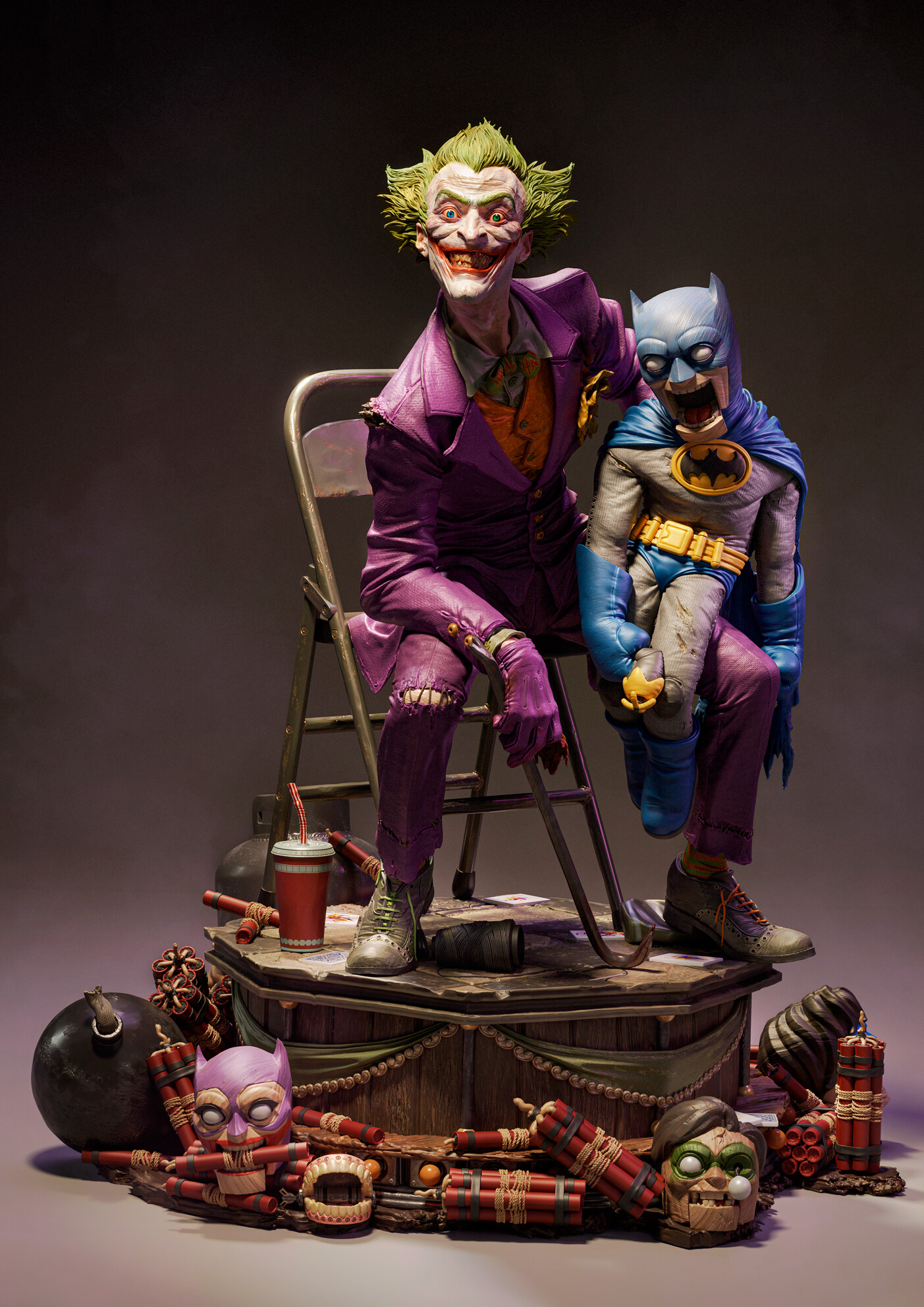 Daniel Sanches CGi Joker Batman Dynamite Doll Batgirl Robin DC Comics Open Mouth Looking At Viewer 1403x1984