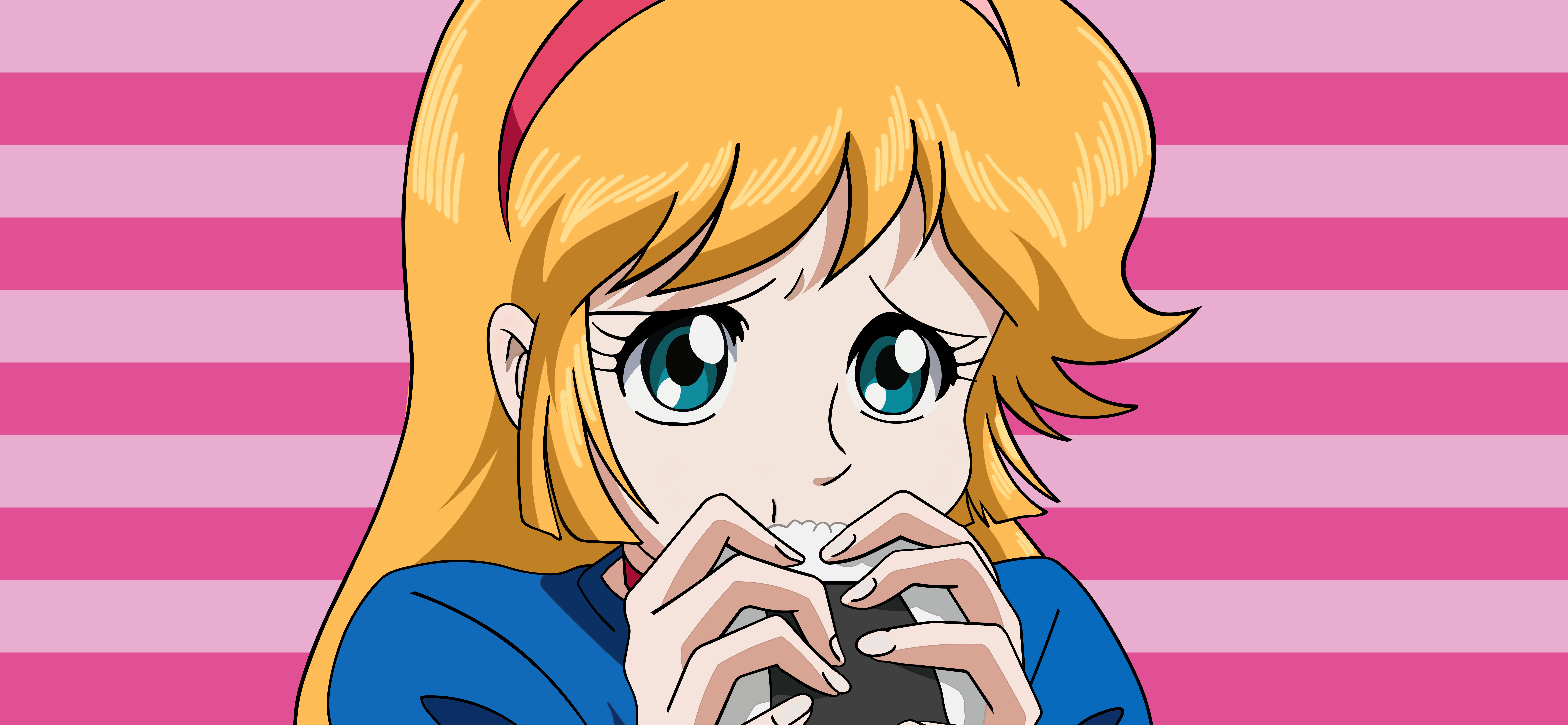 Re Cutie Honey Anime Girls Simple Background Blonde Blue Eyes Minimalism Rice Balls Food Eating 9000x4160