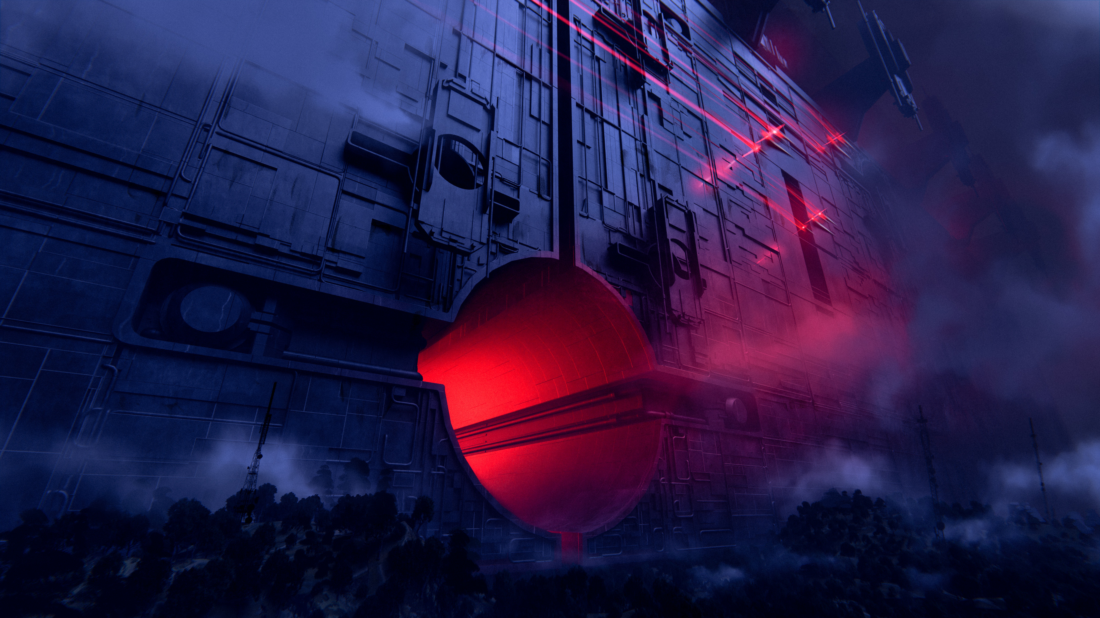 Digital Art Artwork Illustration Night Door Red Light Abstract Science Fiction Futuristic Mechanics  3840x2160