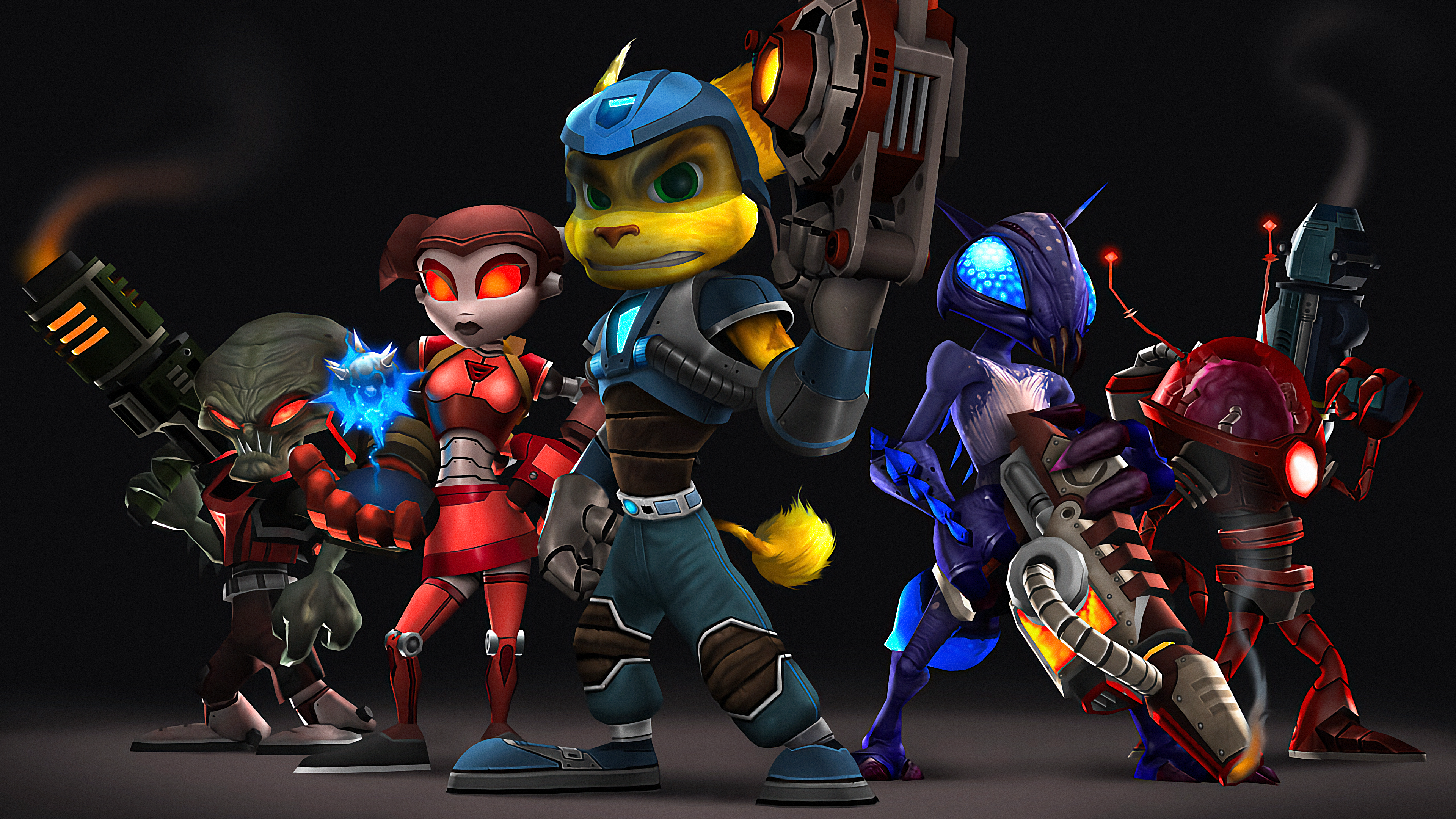 Ratchet Clank PlayStation 2 Video Game Heroes Digital Art Video Games Simple Background 3840x2160
