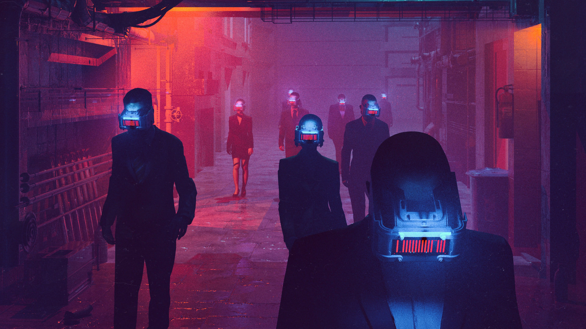 Dystopian Cyberpunk Pipe Fire Extinguishers Science Fiction 1920x1080