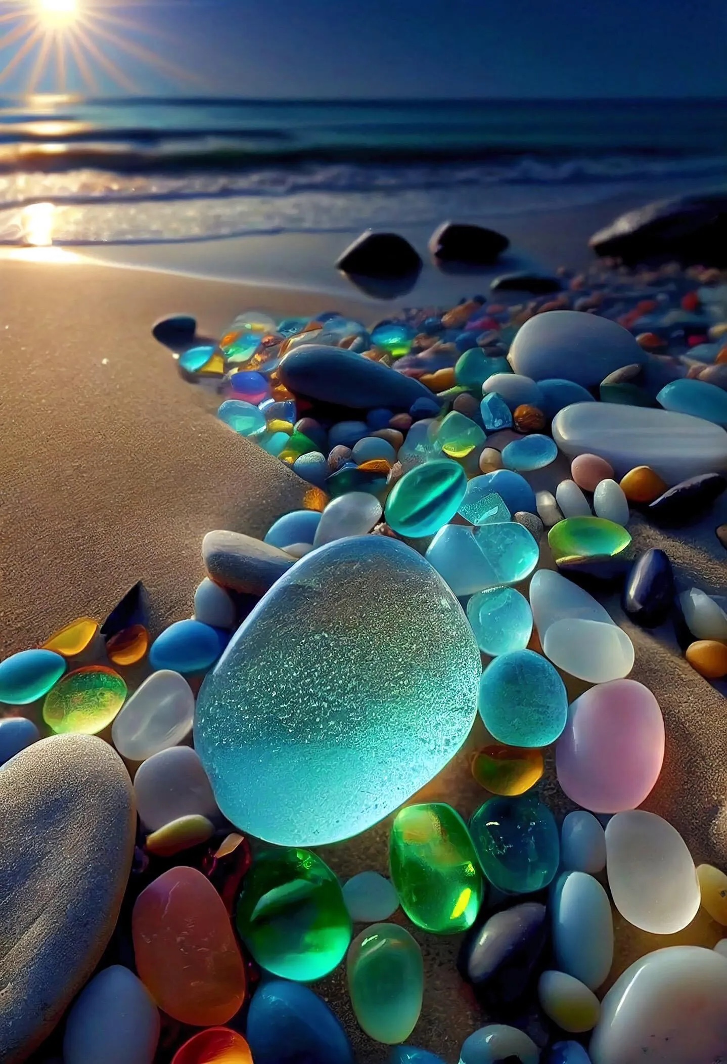 Nature Stone Island Colourful Stone Cellphone Beach Vertical Water Sun 1438x2104