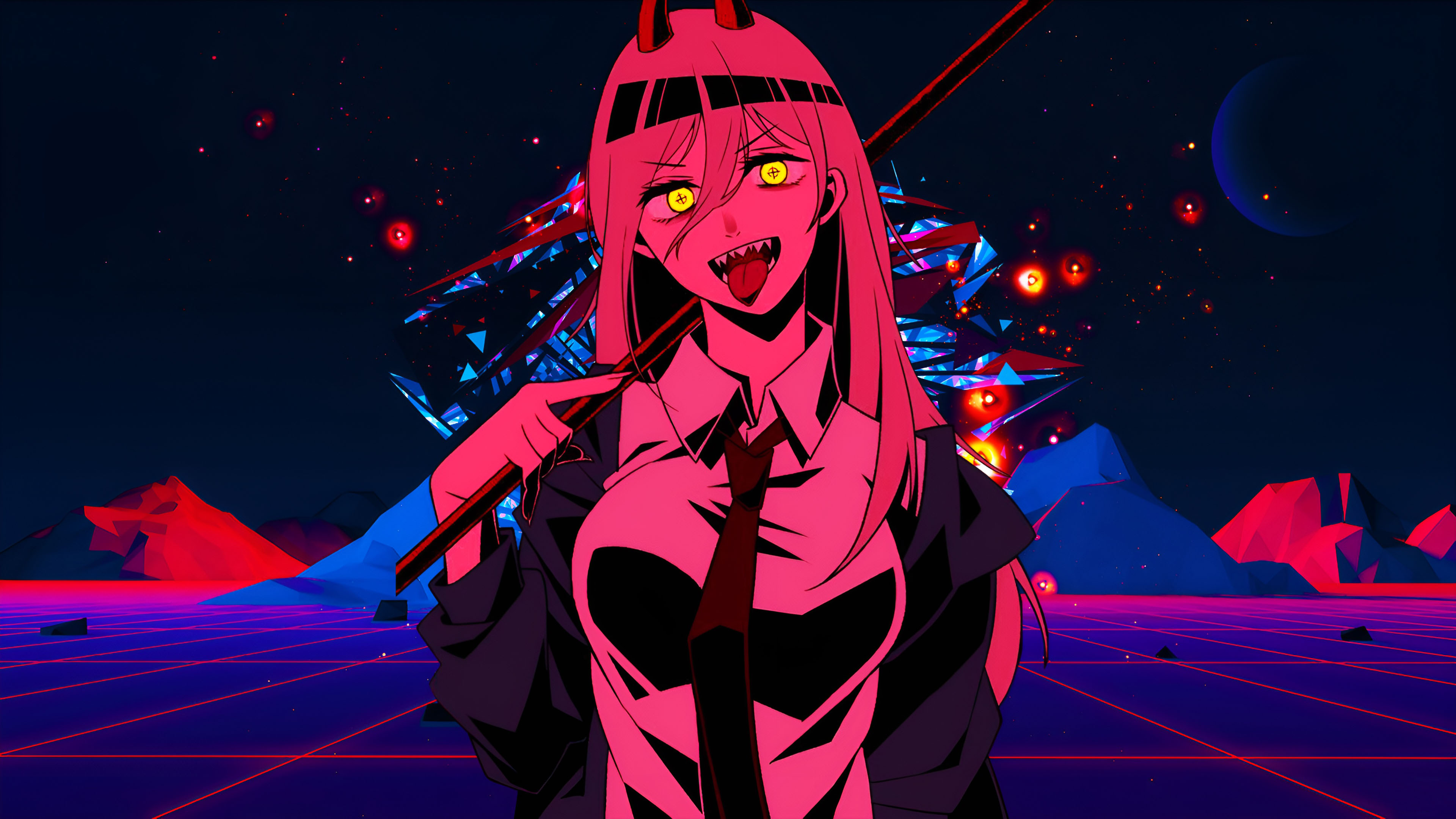 Chainsaw Man Power Chainsaw Man Vaporwave Anime Girls Tongue Out Wallpaper  - Resolution:3840x2160 - ID:1362101 