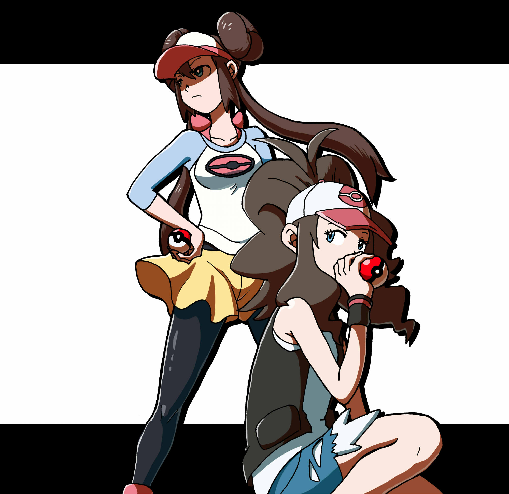Anime Anime Girls Pokemon Rosa Pokemon Hilda Pokemon Long Hair Twintails Ponytail Brunette Two Women 2000x1939