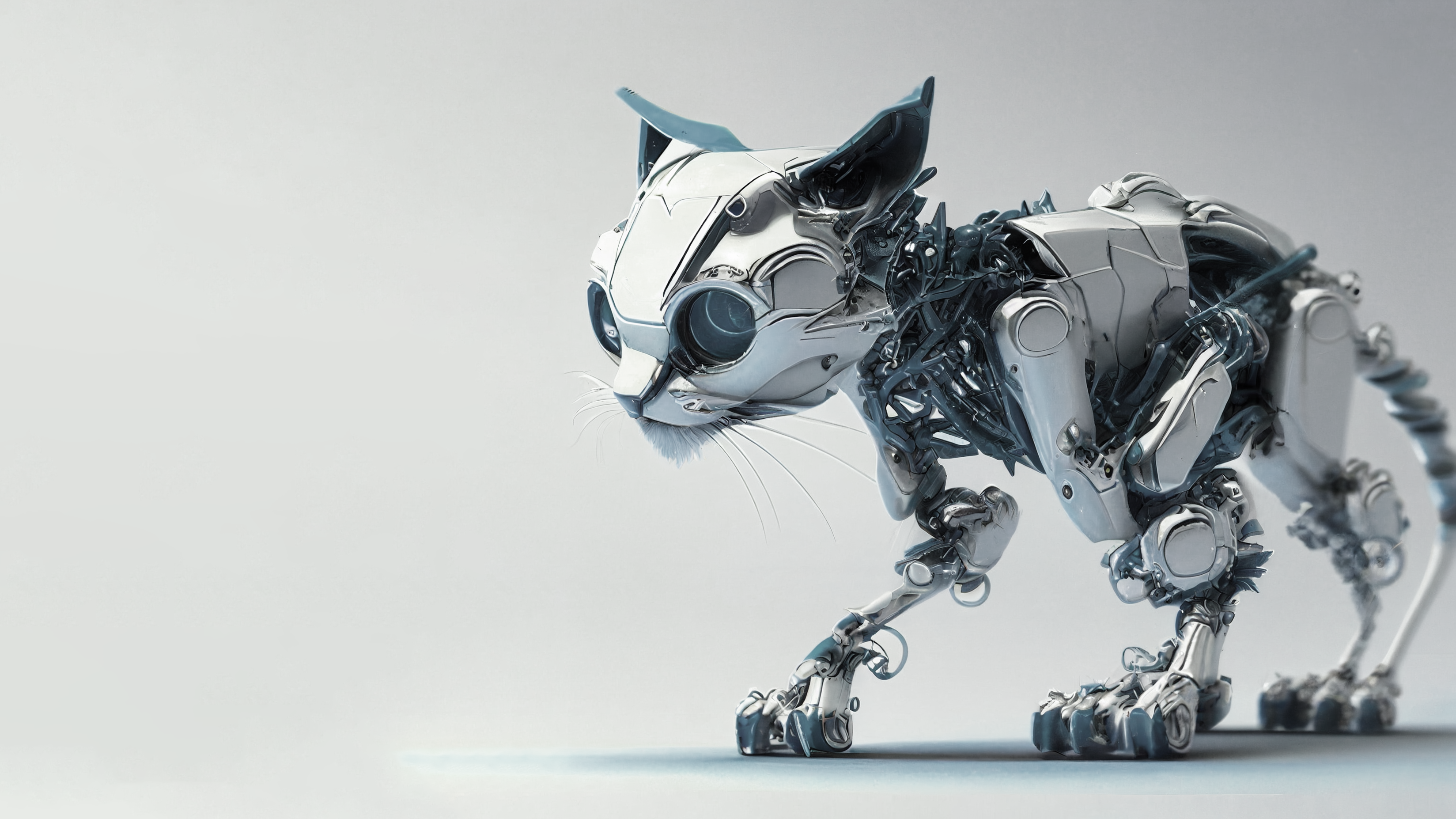 Ai Art Robot Cyborg Pet Cats Minimalism Simple Background 3297x1854