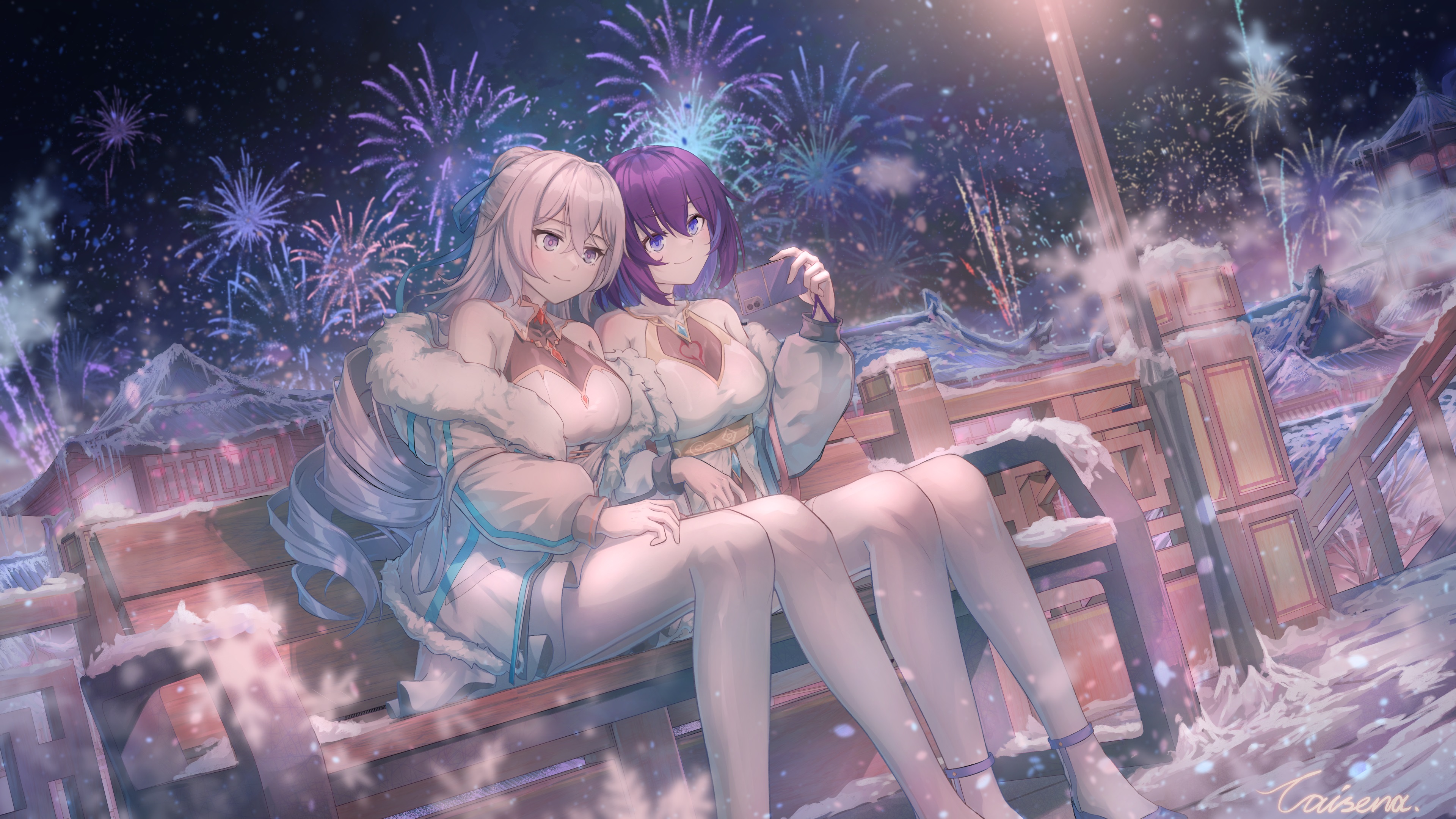 Honkai Impact 3rd Bronya Zaychik Seele Vollerei Anime Girls Anime White Leggings Fireworks Caisena S 3840x2160