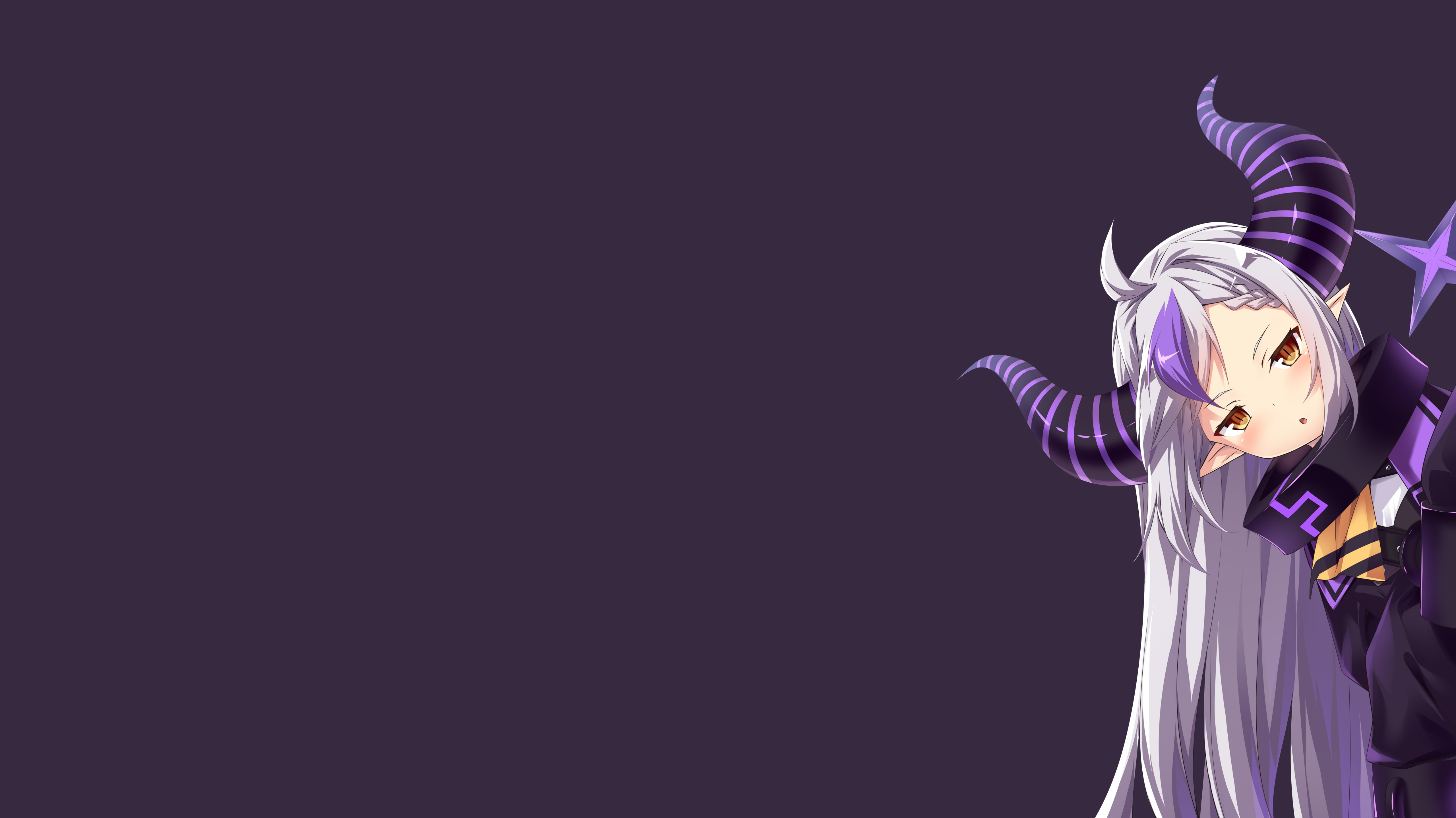 Laplus Darknesss Hololive Virtual Youtuber Purple Background White Hair Horns Anime Girls Minimalism 5120x2880