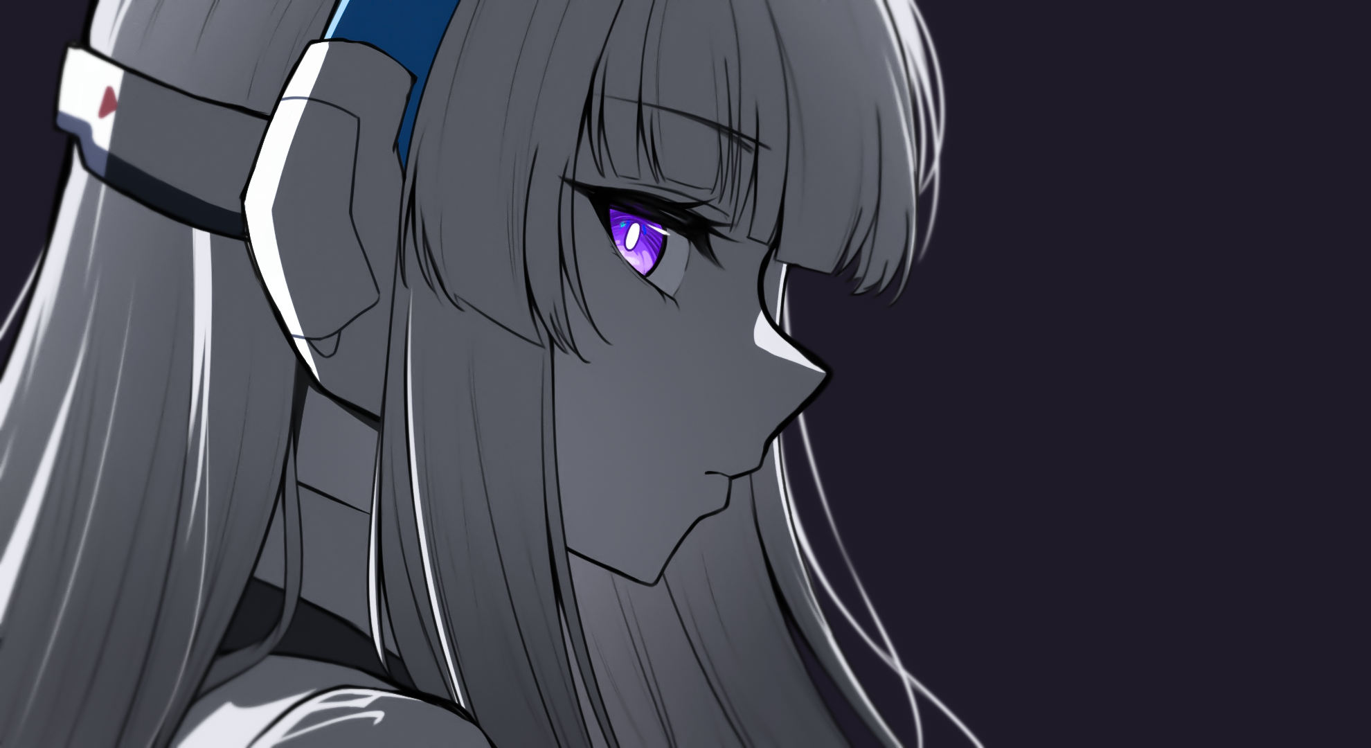 Anime Anime Girls Black White Pixiv Noa Blue Archive Looking At The Side Blue Archive Long Hair Simp 1980x1080
