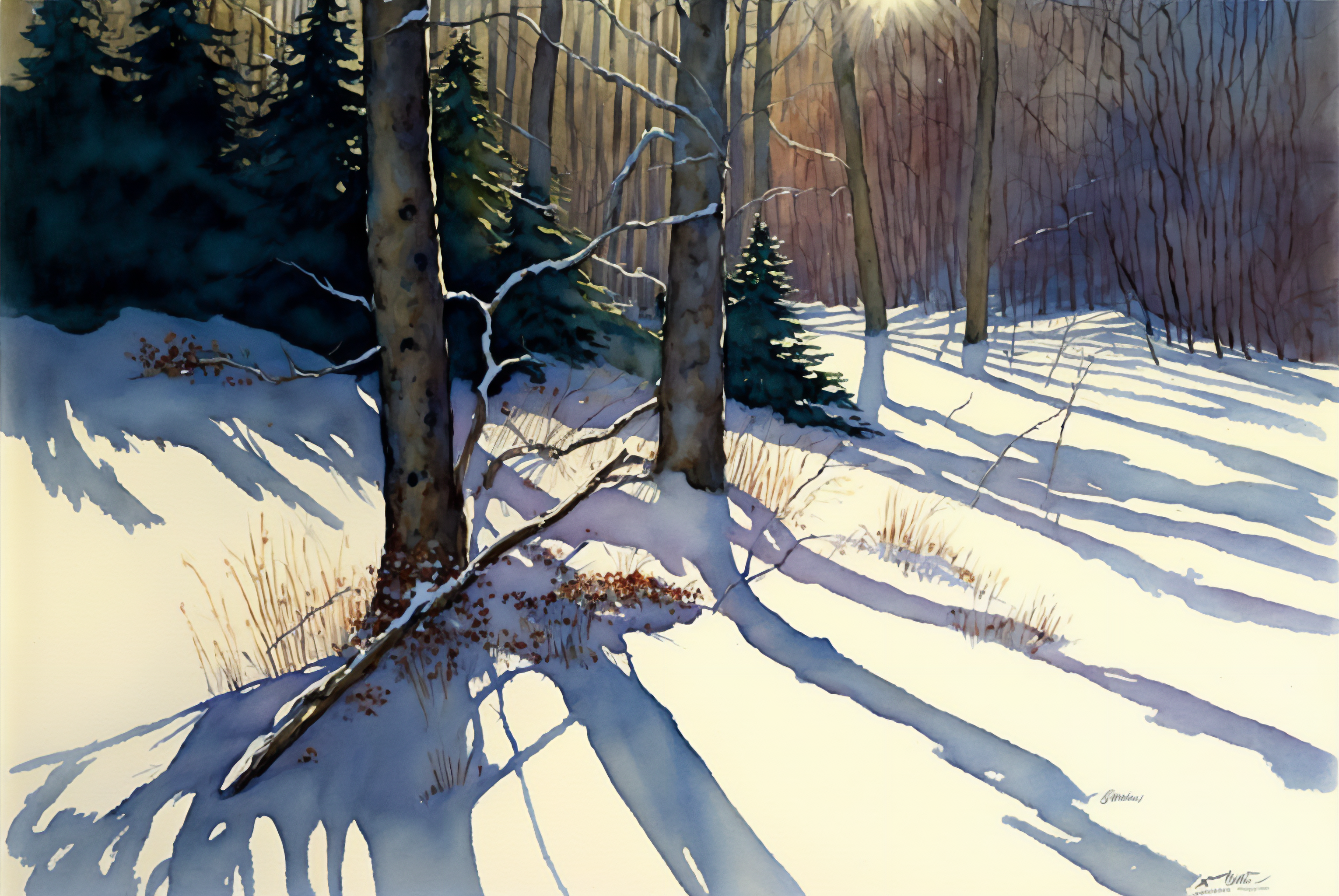 Ai Art Snow Winter Illustration Watercolor Nature 3060x2048