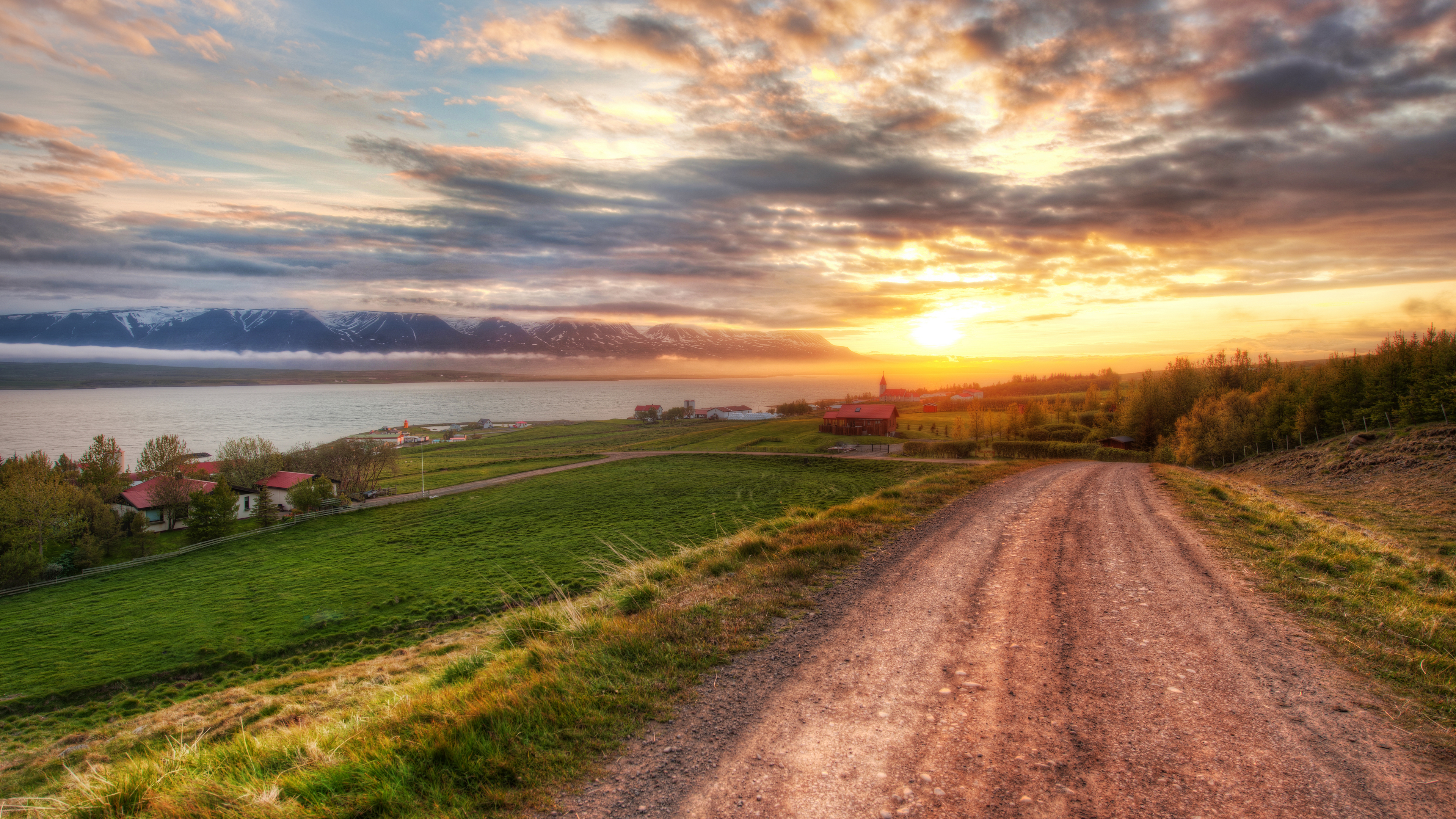 Landscape Iceland Trey Ratcliff Photography Nature Mountain Chain Water Field Village Road Trees Clo 3840x2160