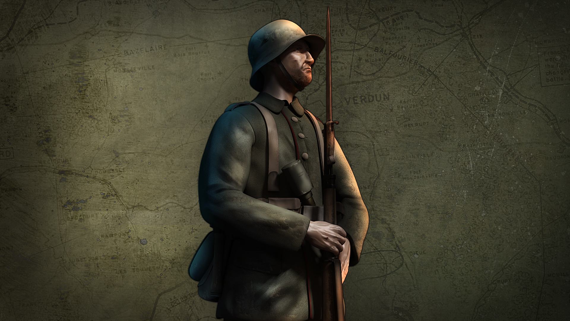 World War I Verdun Video Game Art Hat Soldier Simple Background Minimalism Uniform Gun 1920x1080