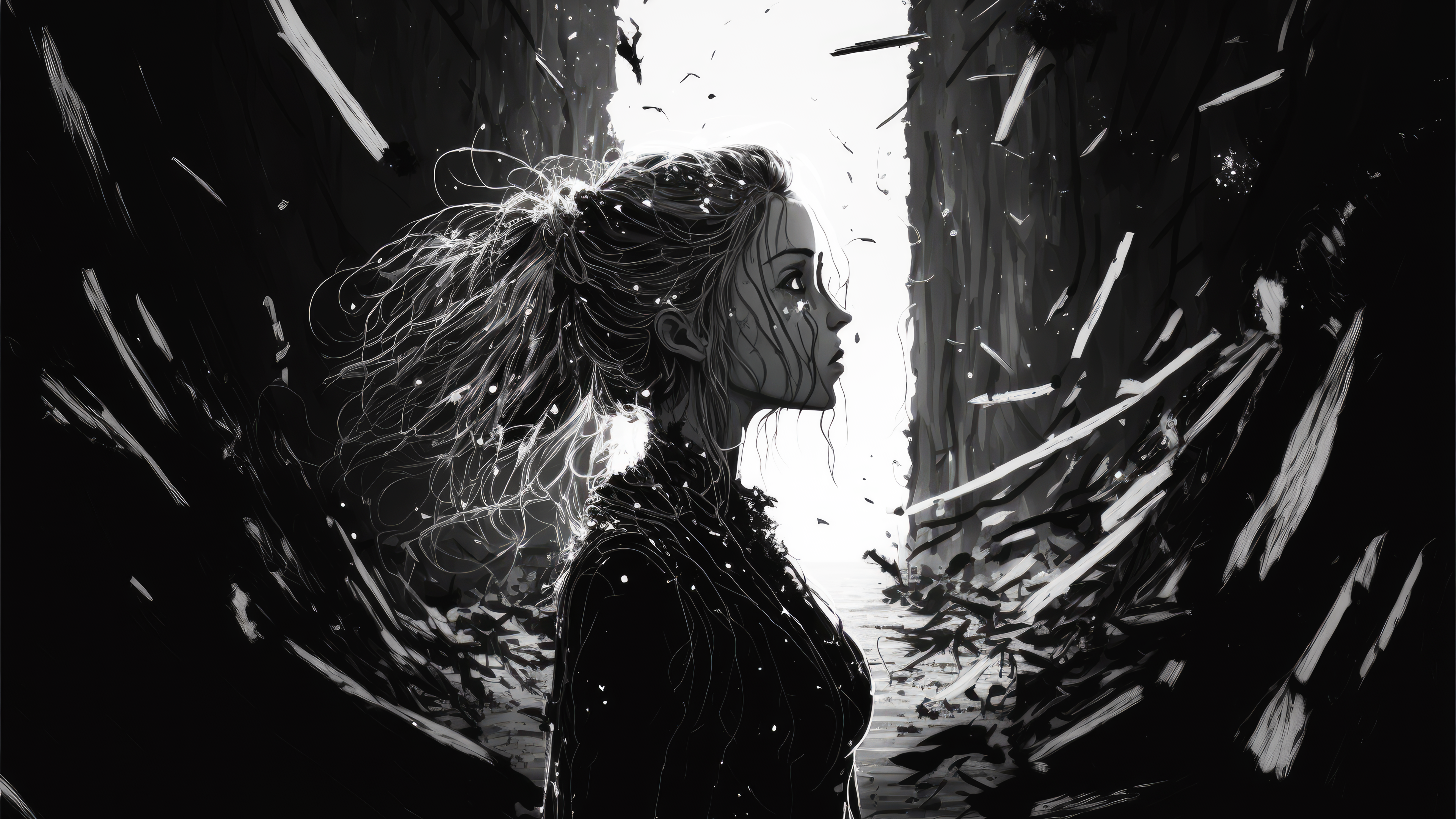 Void Monochrome Ai Art Anime 3840x2160