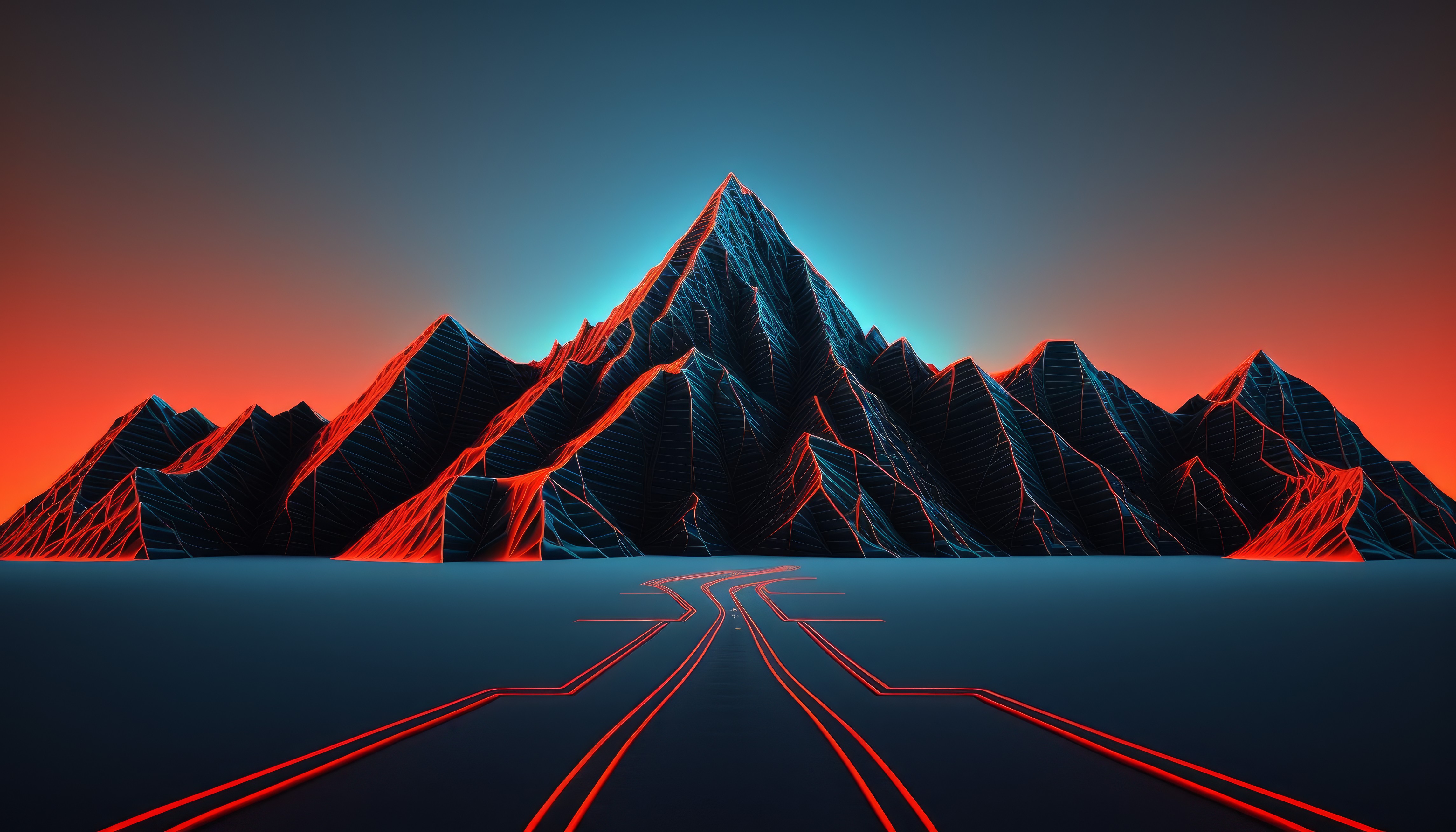 Ai Art Illustration Mountains Synthwave Simple Background Minimalism 4579x2616