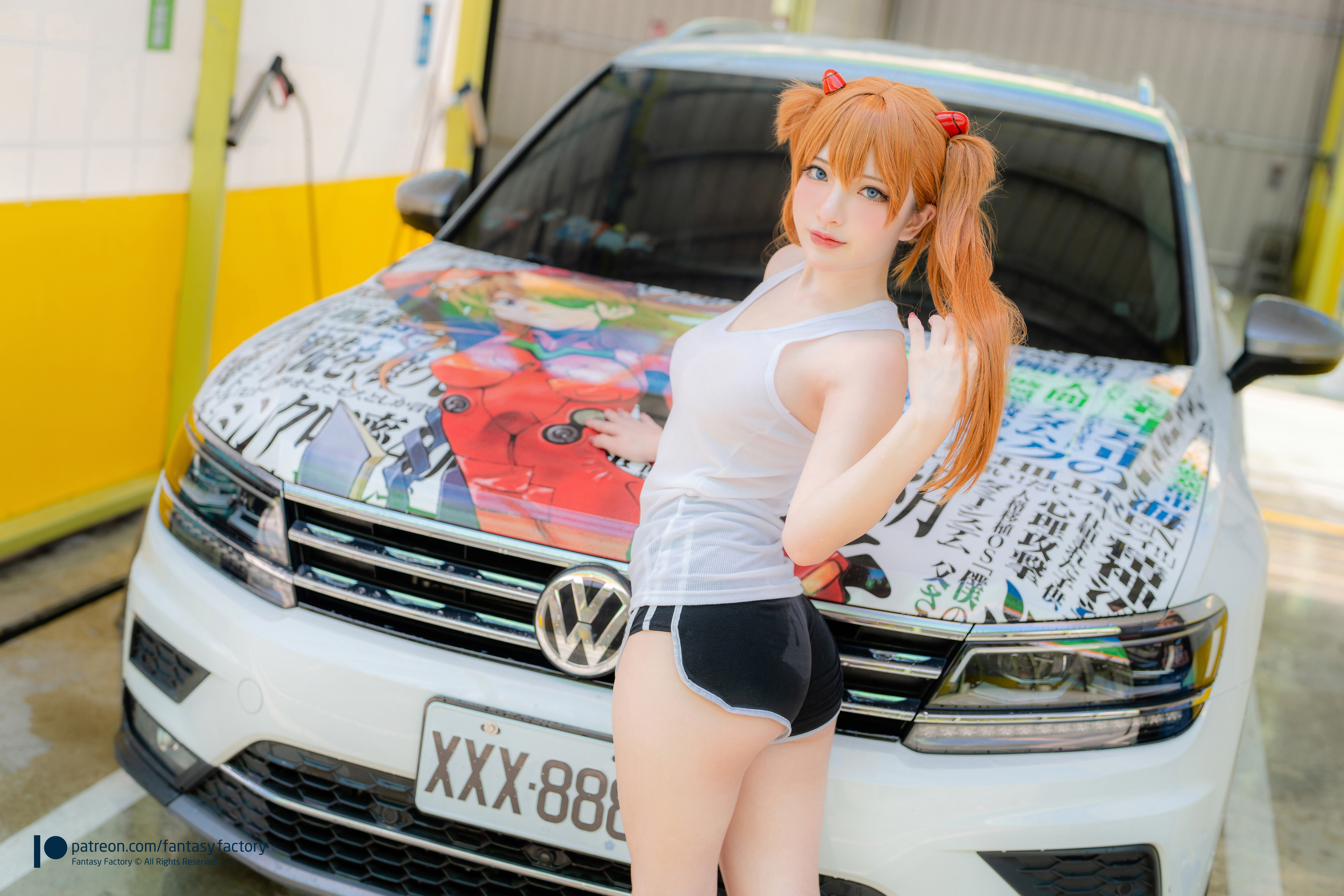 Women Model Asian Cosplay Asuka Langley Soryu Neon Genesis Evangelion Anime Anime Girls Redhead Car  4096x2730