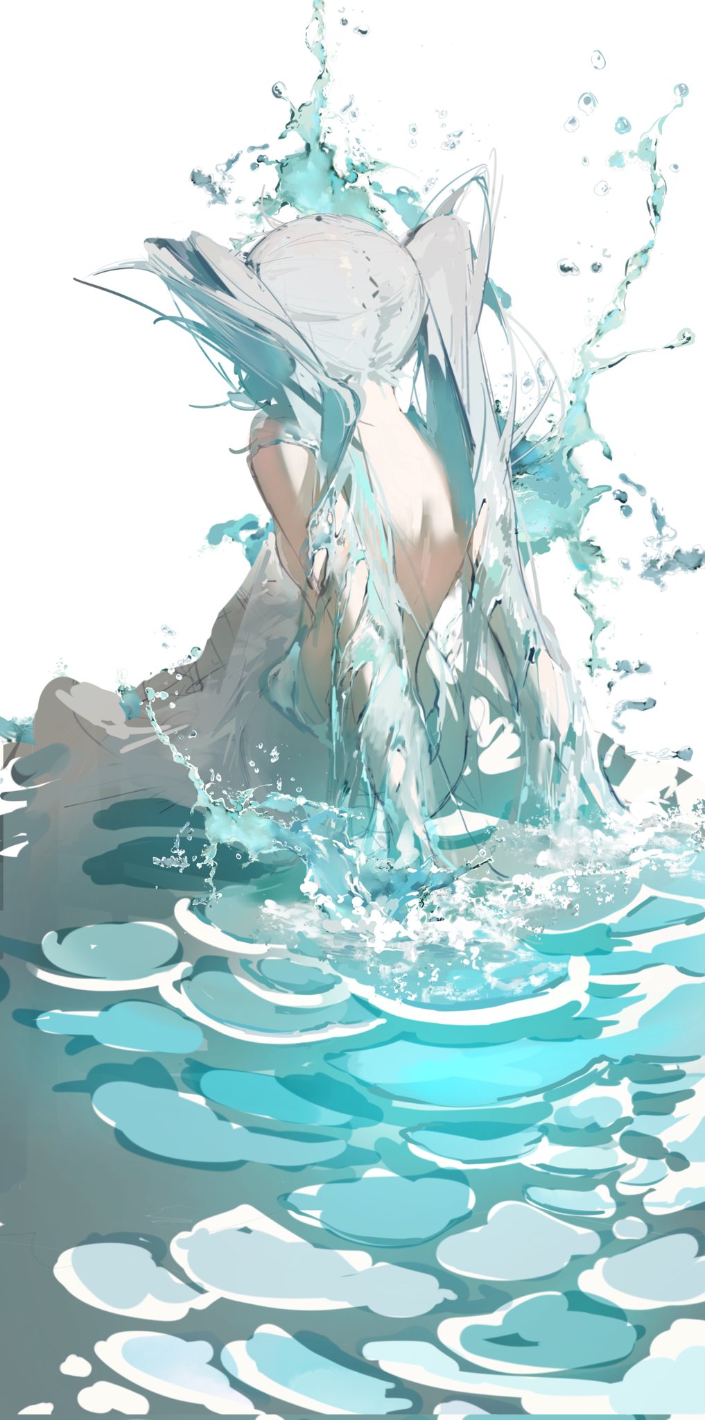 Anime Anime Girls Hatsune Miku Vocaloid Twintails Long Hair Blue Hair Water Wet Portrait Display Sim 1017x2048