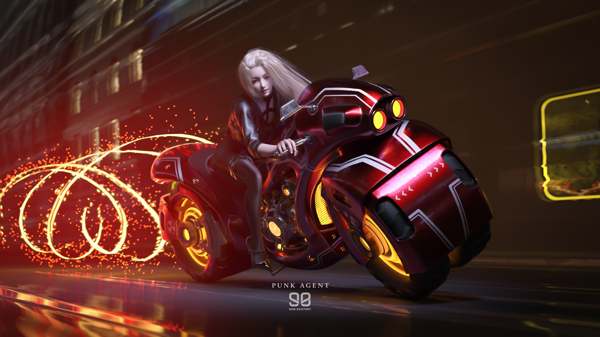 CG Artwork Fantasy Girl Fantasy Art Motorcycle Futuristic CGi 2048x1152