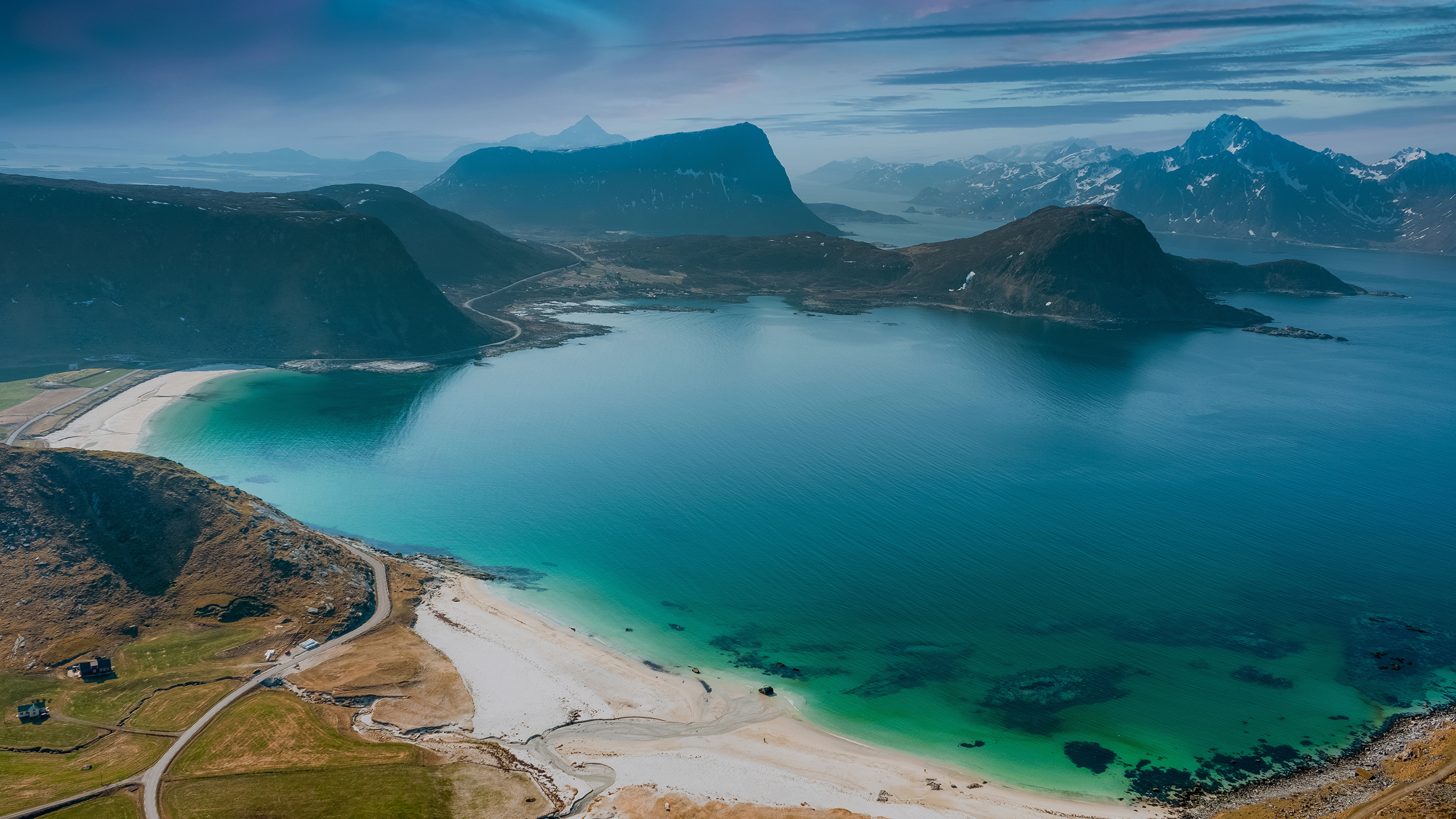Nature Landscape Norway Lofoten Sea Bay Beach Mountains Sky Water 3840x2160