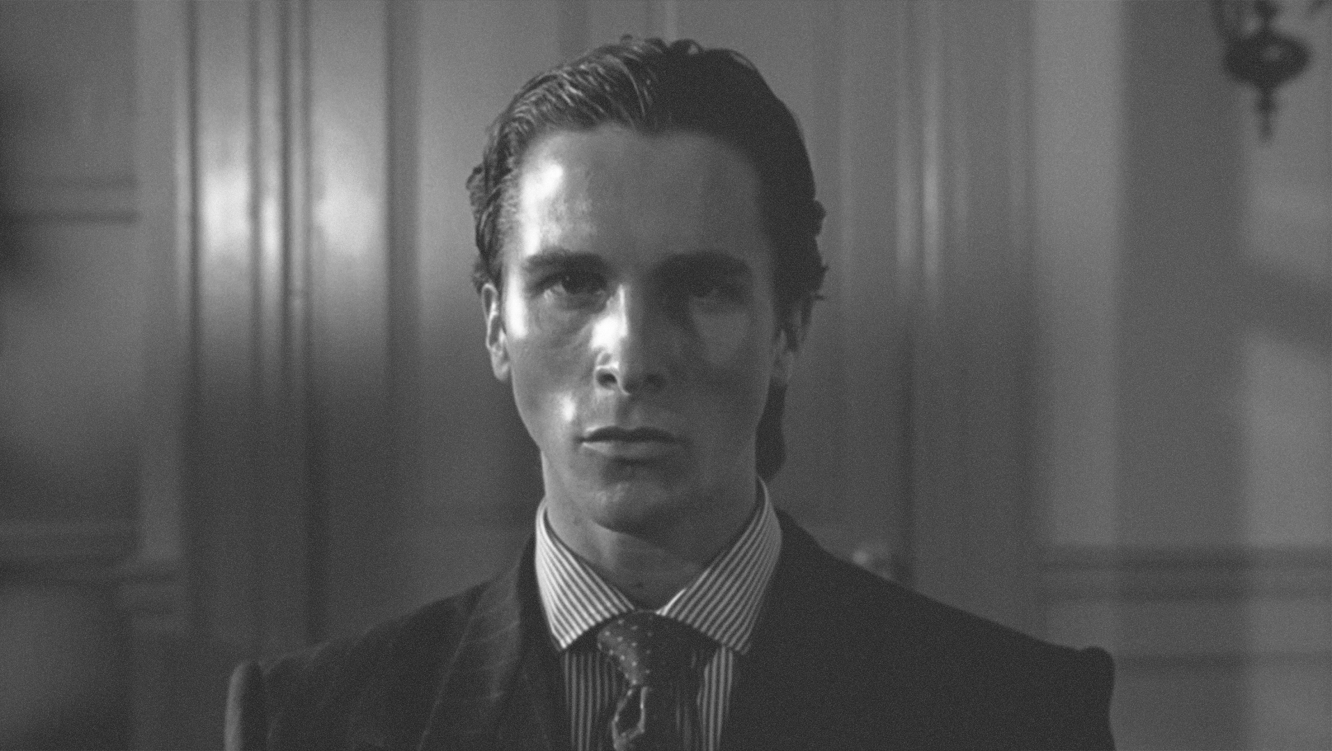 Christian Bale Monochrome Noise American Psycho People Patrick Bateman Actor Movies Movie Characters 1914x1080