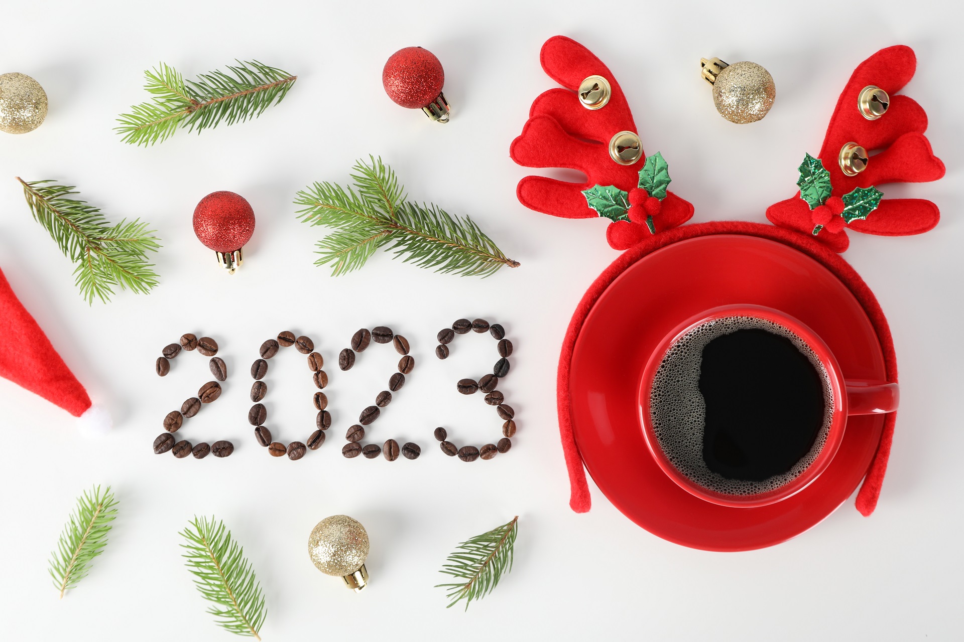 Coffee Christmas Ornaments 2023 Year Holiday Simple Background 1920x1280