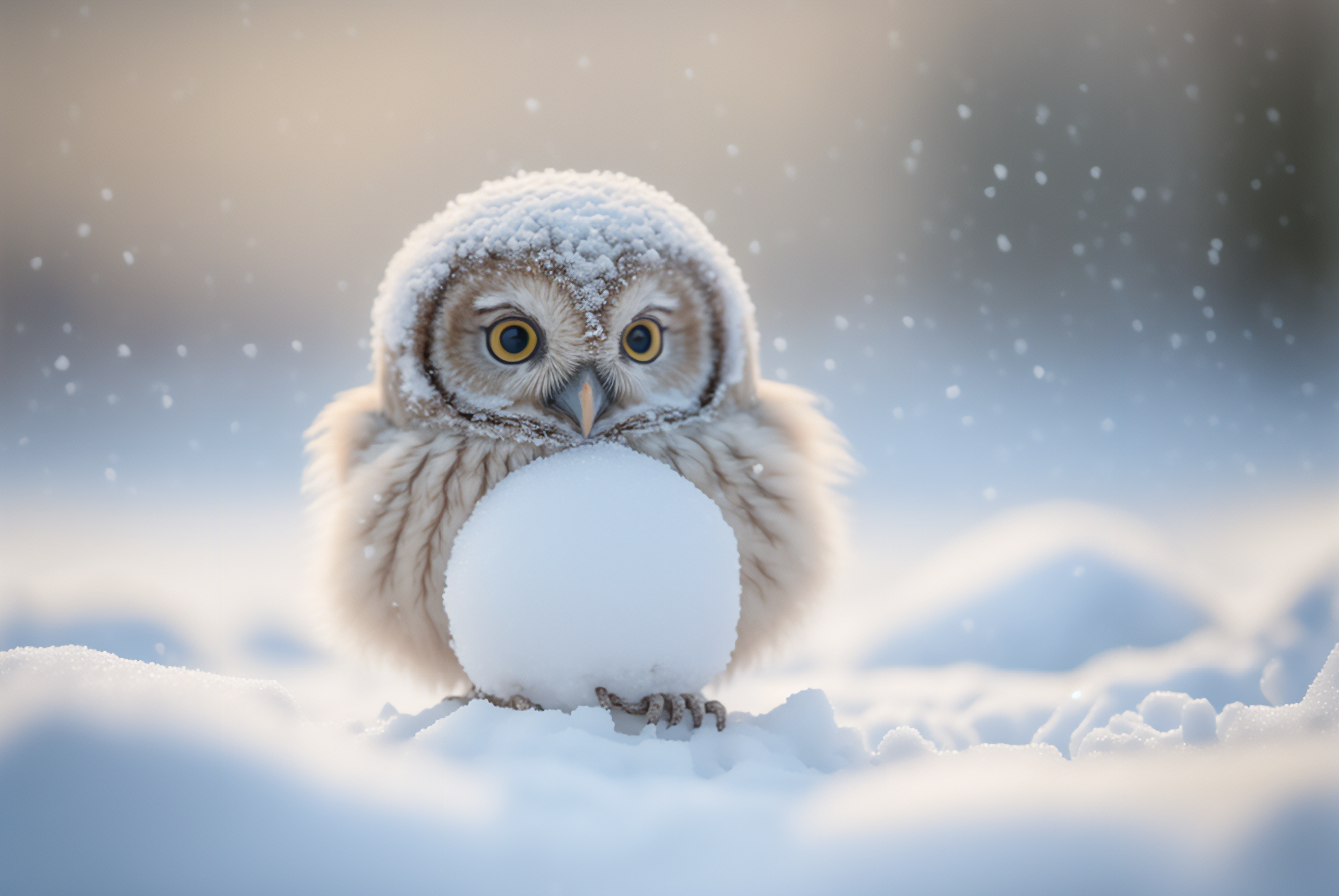 Ai Art Winter Snow Frost Owl Animals 3060x2048