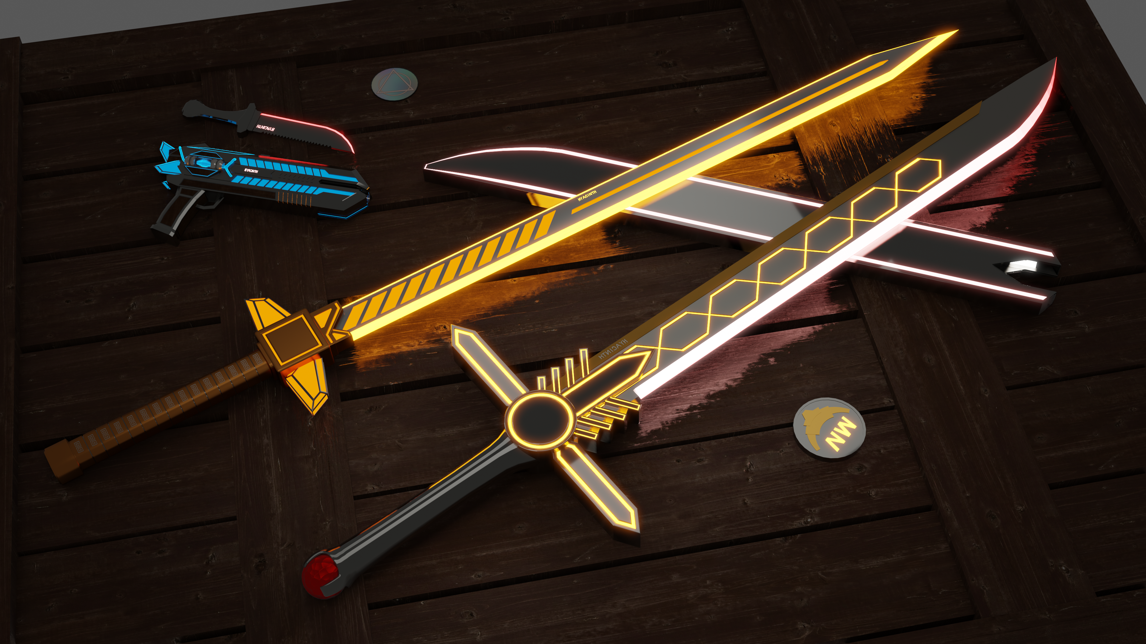 Blender Sword Digital Art CGi Weapon Gun Blades 3840x2160