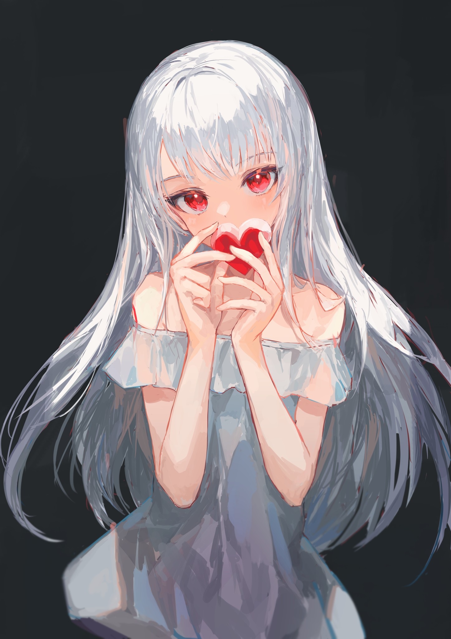 Anime Girls White Hair Portrait Display Heart Looking At Viewer Long Hair Simple Background Minimali 1447x2047